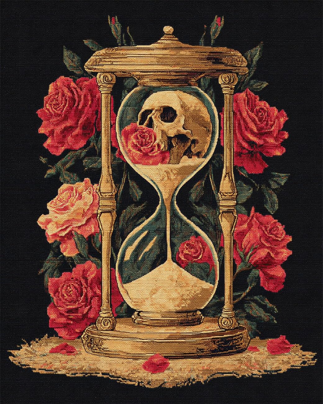 AMBATTERY Tapestry Kit Skull and Hourglass DIY Crochet Kit Embroidery Set Rug Making Canvas Kits Needlework Crafts for Home Decor 33x45in