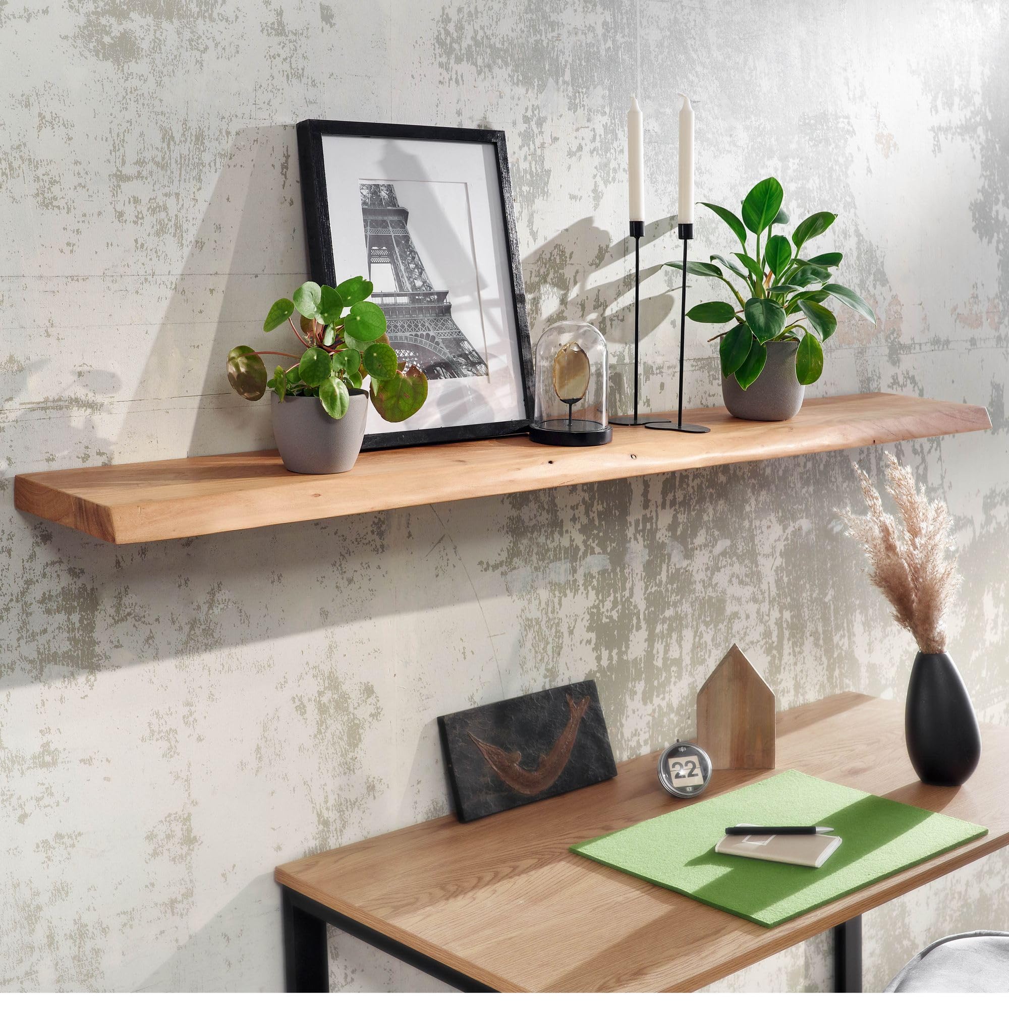 FineBuy Mensola da Parete 160 cm Acacia Massello con Bordo Naturale Marrone
