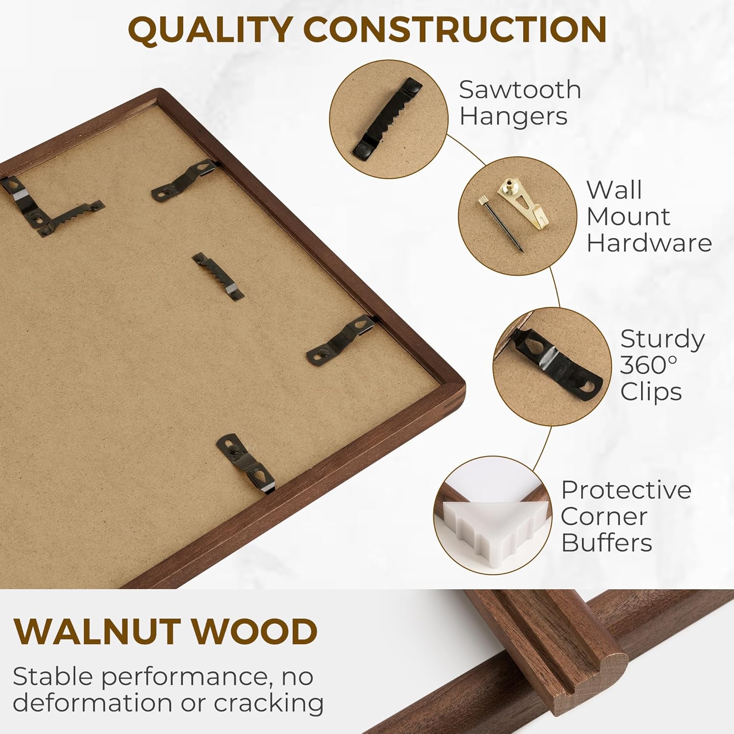 12x16 Solid Wood Picture Frame, Natural Walnut Wood Photo Frame with Tempered Glass, Mortise and Tenon Rounded Corner 12 x 16 Wooden Frame Matted to 6x8 Photos, Wall or Tabletop Display