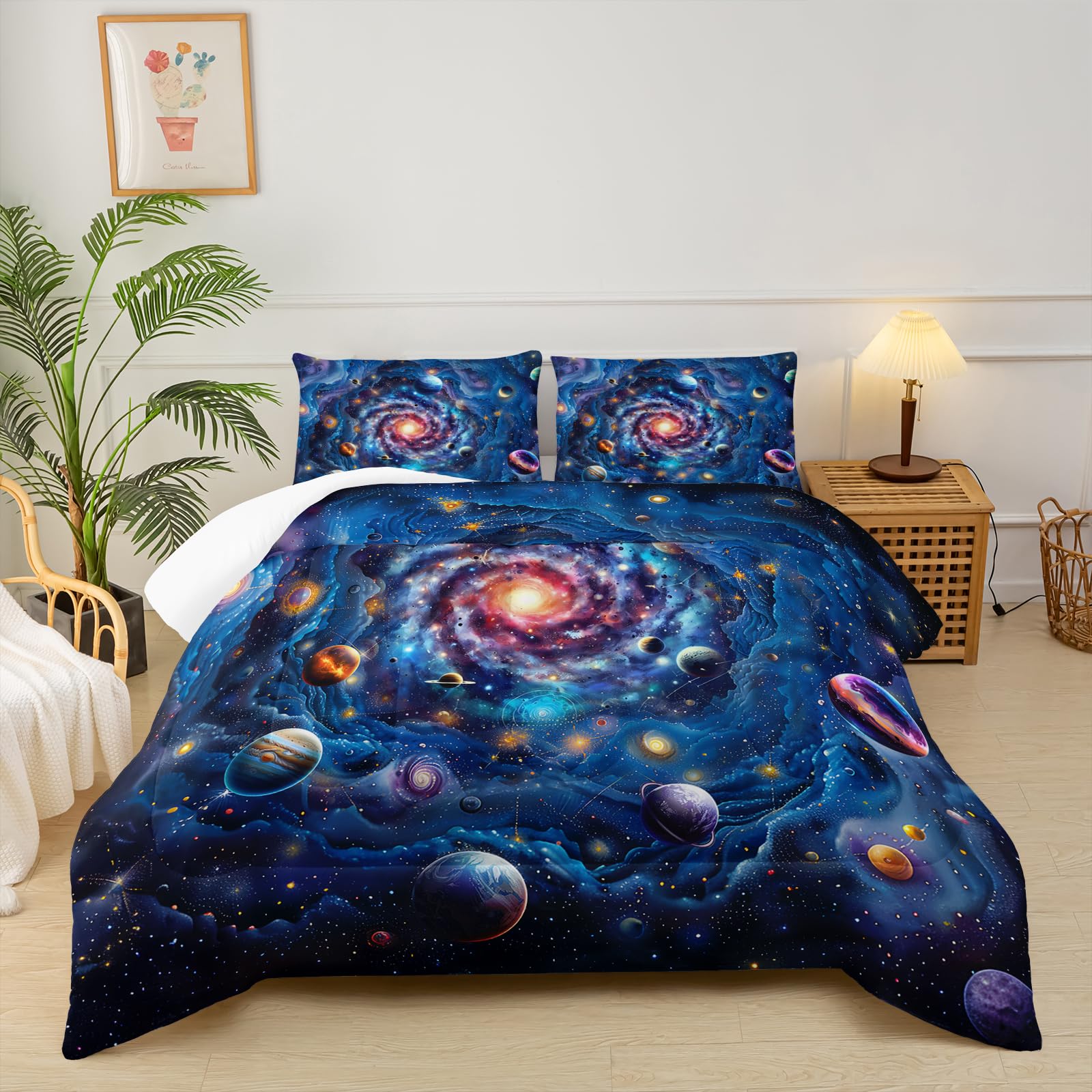 lneffble Galaxy Comforter Set King Size for Kids?Outer Space Themed King Bedding Sets for Boys?Boys King Quilt Set Space