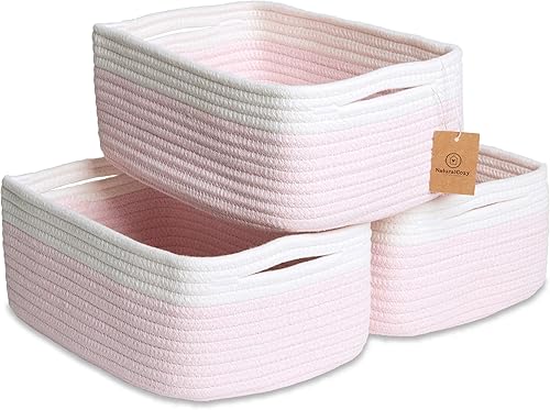 Miniatura 34 de NaturalCozy Cestas de almacenamiento de 11.8 x 8 x 4.5 pulgadas para estantes, paquete de 3 cestas pequeñas tejidas de cuerda de algodón para Blanco