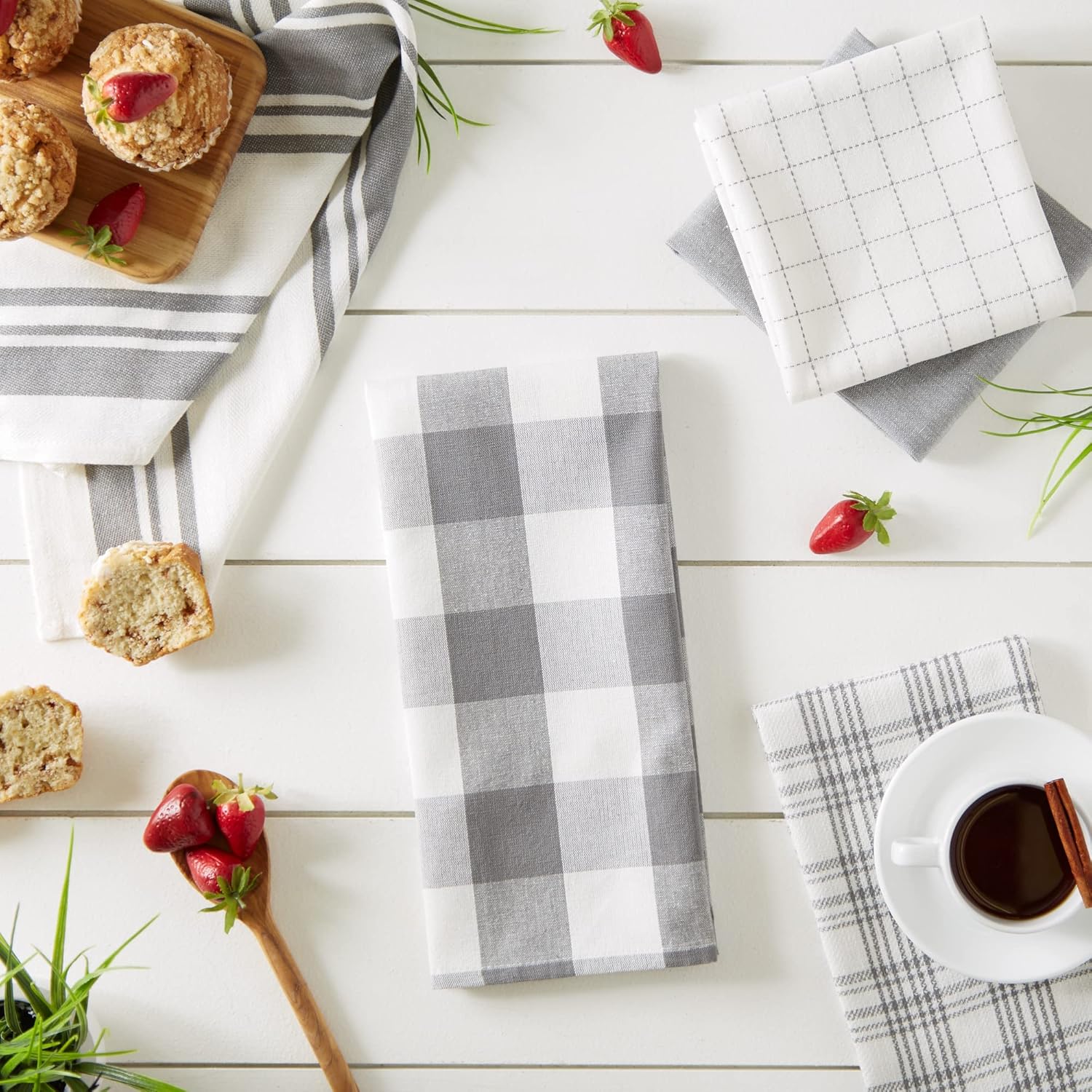 DII Everyday Basic Kitchen Collection Large Woven Cotton Dishtowel/Tea Towel Set, 18x28, Gray, 5 Count - Image 6