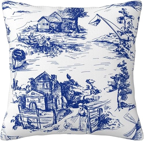 Miniatura 2 de Fundas de almohada Toile, funda de almohada azul Toile, decoración de campo francés, funda de almohada azul y blanca, fundas de almohada de lino