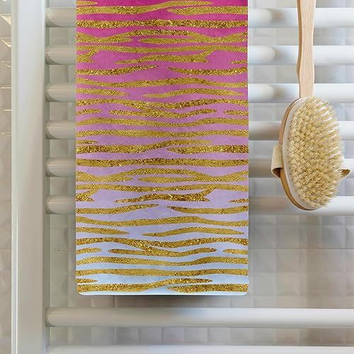 Vista 2 de 3dRose 22x30 Bath Hand Pool Towel - Pink to Blue Gradient Image of Gold Tiger Stripes Pattern Patterns