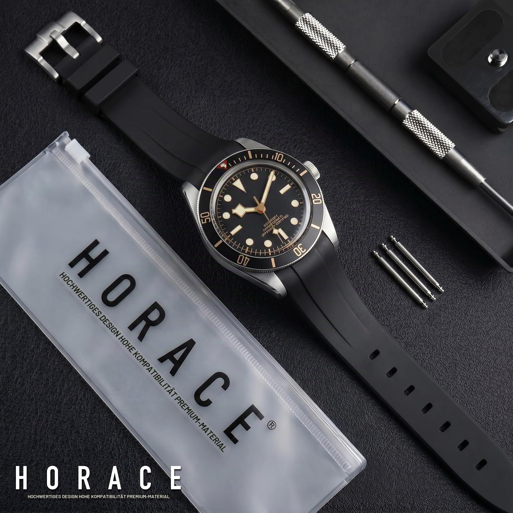 HORACE Uhrenarmband 20 mm aus Premium FKM-Kautschuk – Weich, Wasserdicht & Langlebig – Kompatibel mit Tudor Black Bay 58 & GMT 39mm