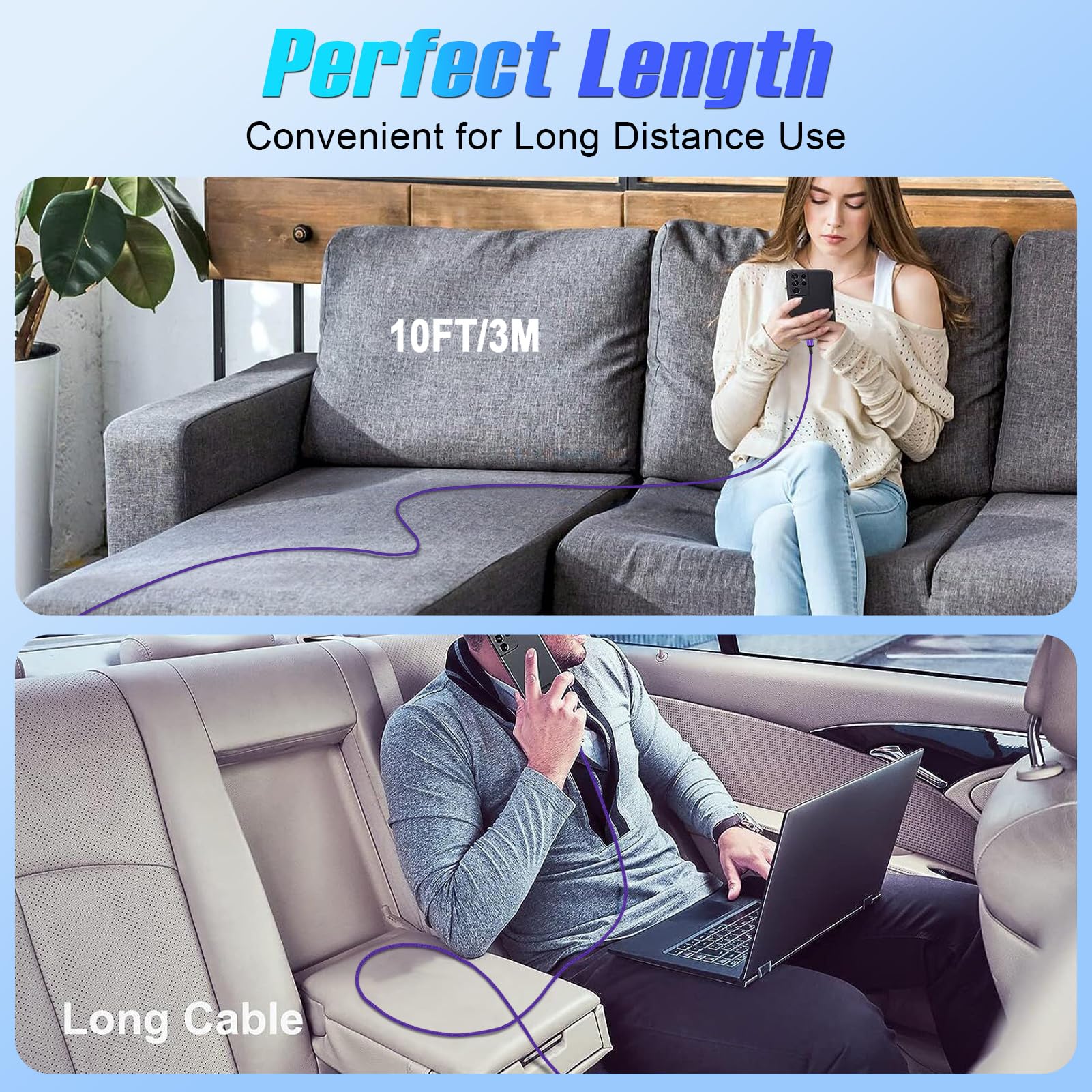 Cavo di ricarica rapida USB C a C, 3 m, 240 W, lungo tipo C a USB C, cavo di ricarica rapida per Samsung Galaxy A17 Z Fold 7 S25 Plus Ultra Edge A16 A54 S24, Pixel 10 Pro XL Fold, MacBook Pro/Air