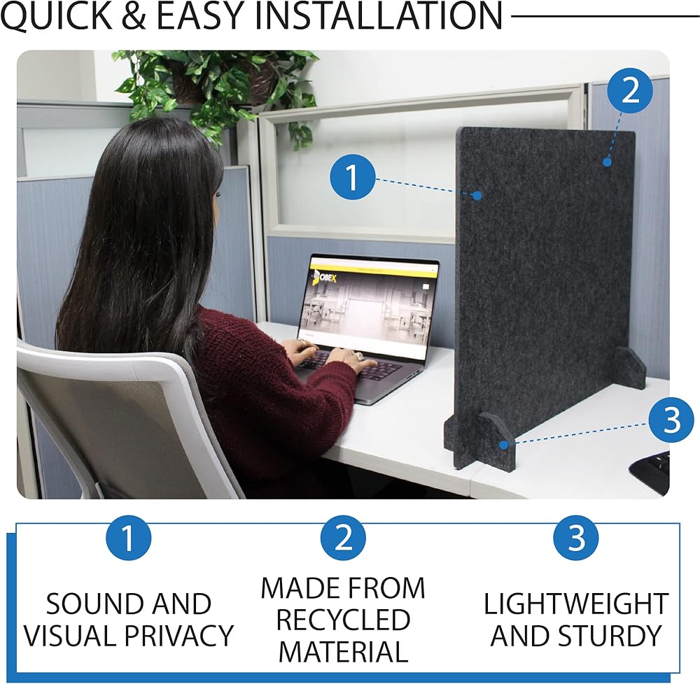 Planche Acoustic Freestanding Desk Divider - Noise Reducing Desk Privacy Panel - Library & Office Furniture Partition - Workstations Shield Barrier - Instant Wall Desk 20" H X 24" W (4 Pack, Stone - View #13