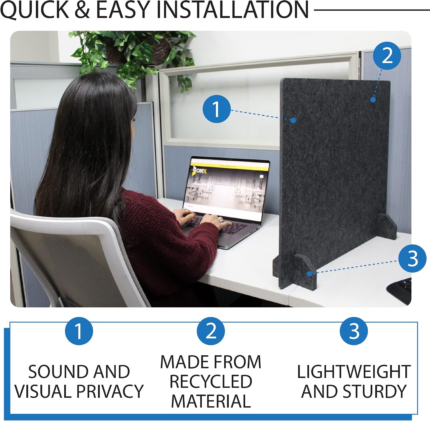 Acoustic Freestanding Desk Divider - Noise Reducing Desk Privacy Panel - Library & Office Furniture Partition - Workstations Shield Barrier - Instant Wall Desk 20" H x 24" W (4 Pack, Shadow)