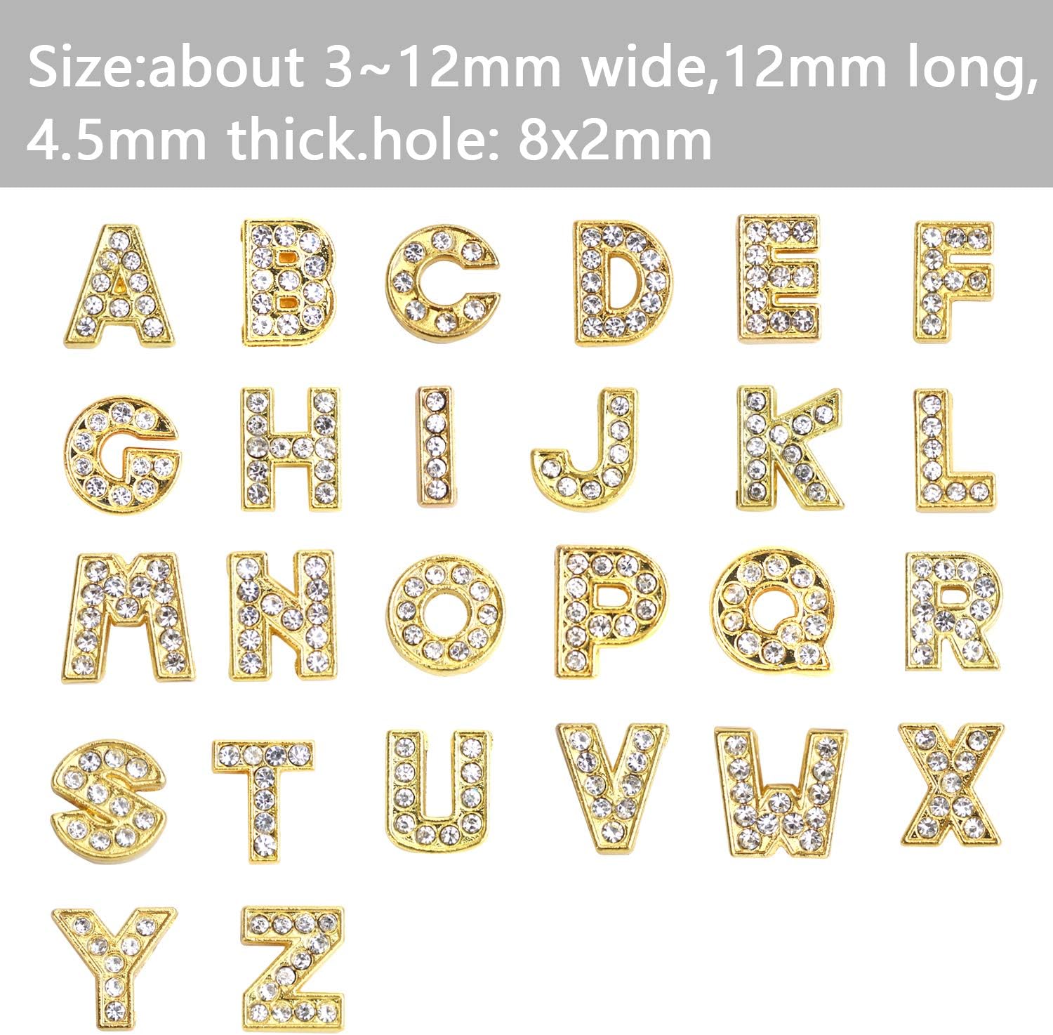 Azure Zone, A-Z Crystal Full Rhinestones Alphabet Letters Charms 8mm Golden Color Slide Letter for DIY Wristbands Bracelets Jewelry Making - Image 2