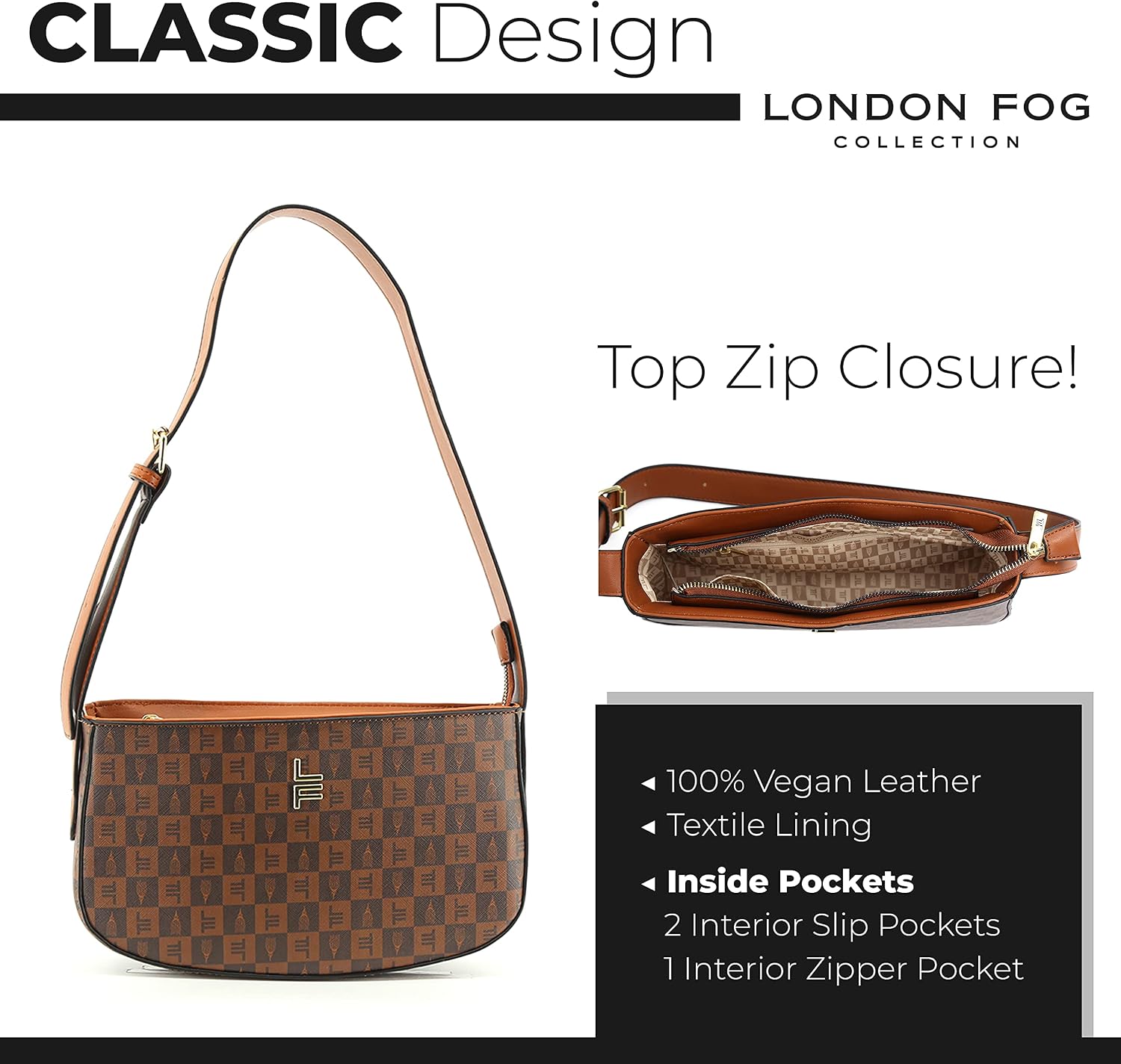 LONDON FOG ASTOR and IRIS Shoulder Bag for Women with Adjustable Strap
