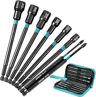 Libraton 8PCS Magnetic Nut Driver Set, Long Nut Drivers 6INCH, SAE Nut Drivers for Impact Drill, Long Shank Nut Driver Bits, 1/4"Hex Shank, Long Power Bits, PH1, PH2, with Storage Bag