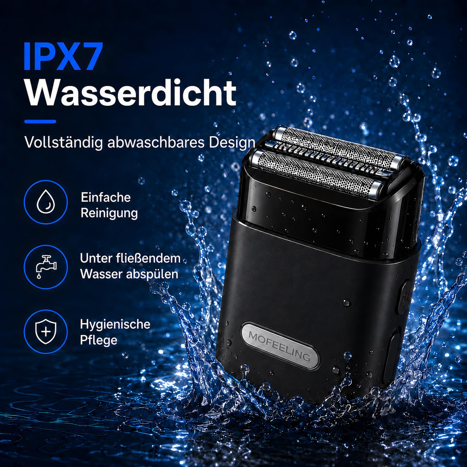 Rasierer Herren Elektrisch Mit 3 Flexiblen Klingen, Elektrorasierer Herren Mit 8,000 RPM & IPX7 Wasserdicht, USB-C Wiederaufladbar Trimmer für Männer, Kabellos Mit Reisesperre