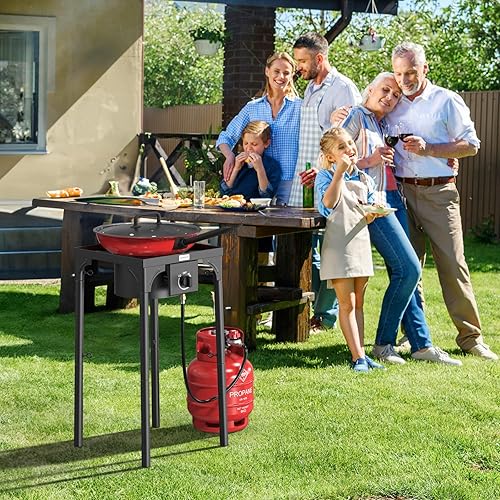 Miniatura 7 de ROVSUN 100,000 BTU Estufa de Gas Portátil para Acampar, Quemador de Propano para Exteriores con Regulador de 20psi, Cocina de Campamento de Alta