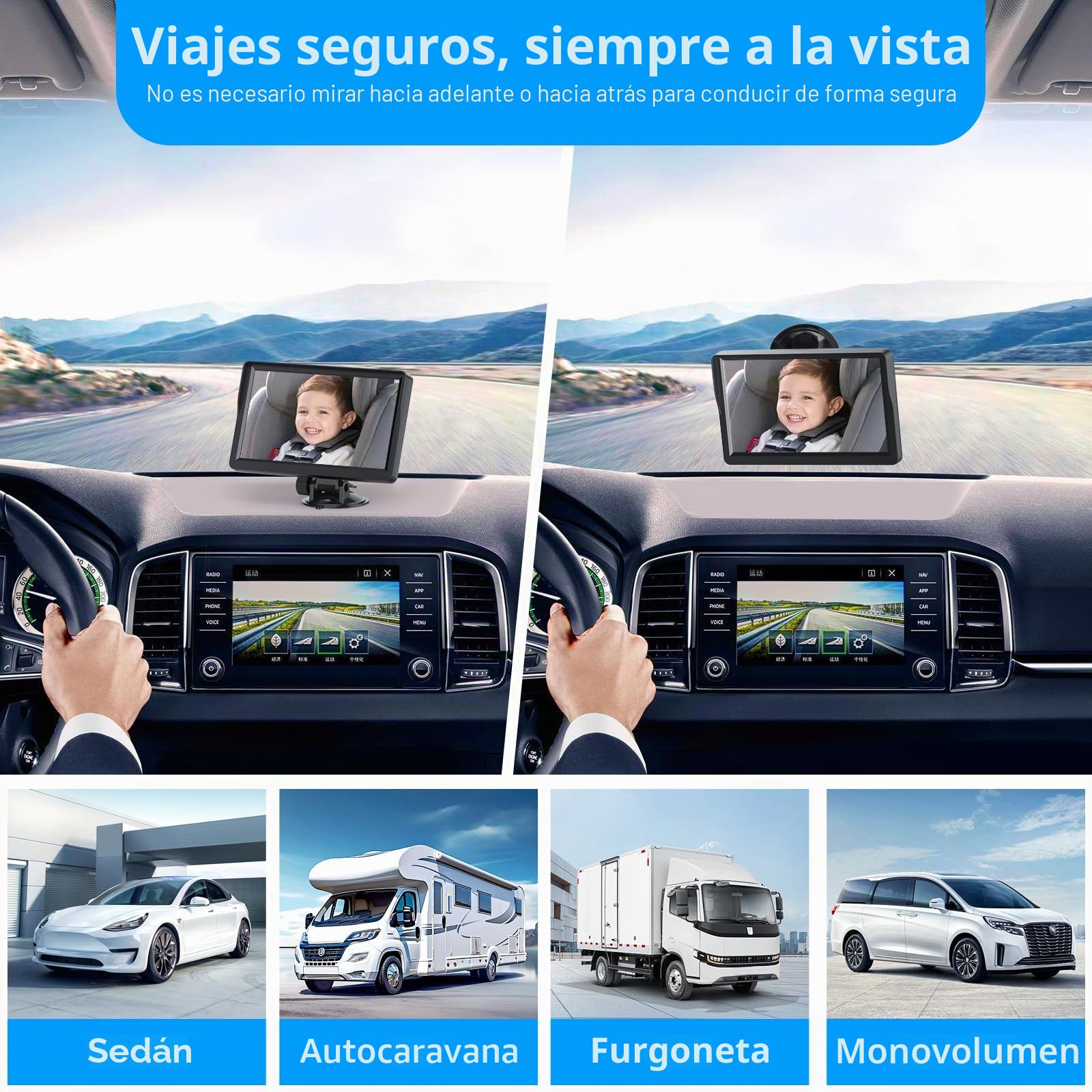 Cámara de coche para bebé de 7 pulgadas, 1080p IR visión nocturna espejo de coche para bebé con gran angular de 178°, pantalla IPS HD, monitor de orientación trasera, conducción segura para nuevos