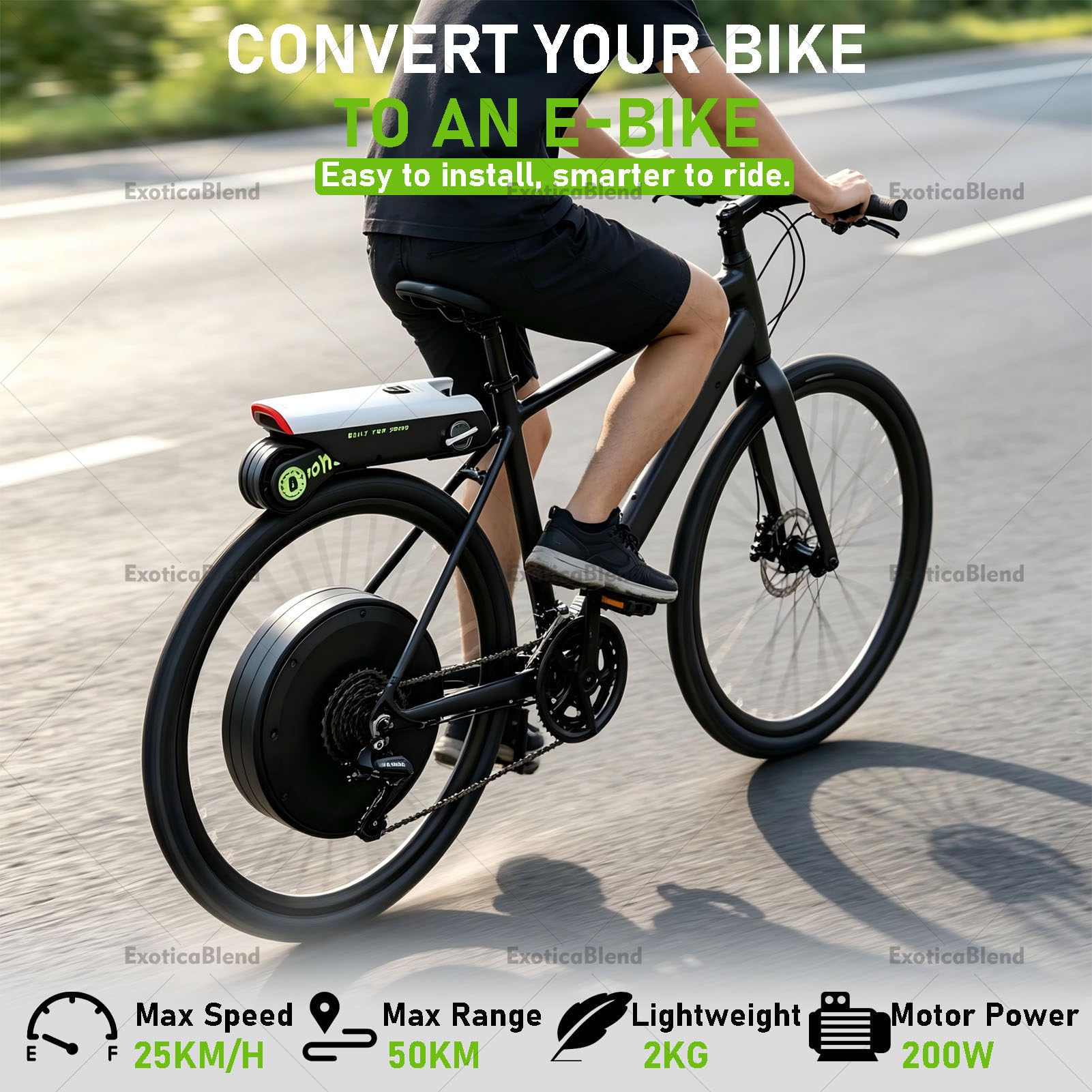 Kit de Conversión Eléctrica para Bicicletas Urbanas y de Montaña: Sistemas de Asistencia al Pedaleo con Adaptador para Tija y Abrazadera; Instalación Rápida para Carreteras Pavimentadas Blue