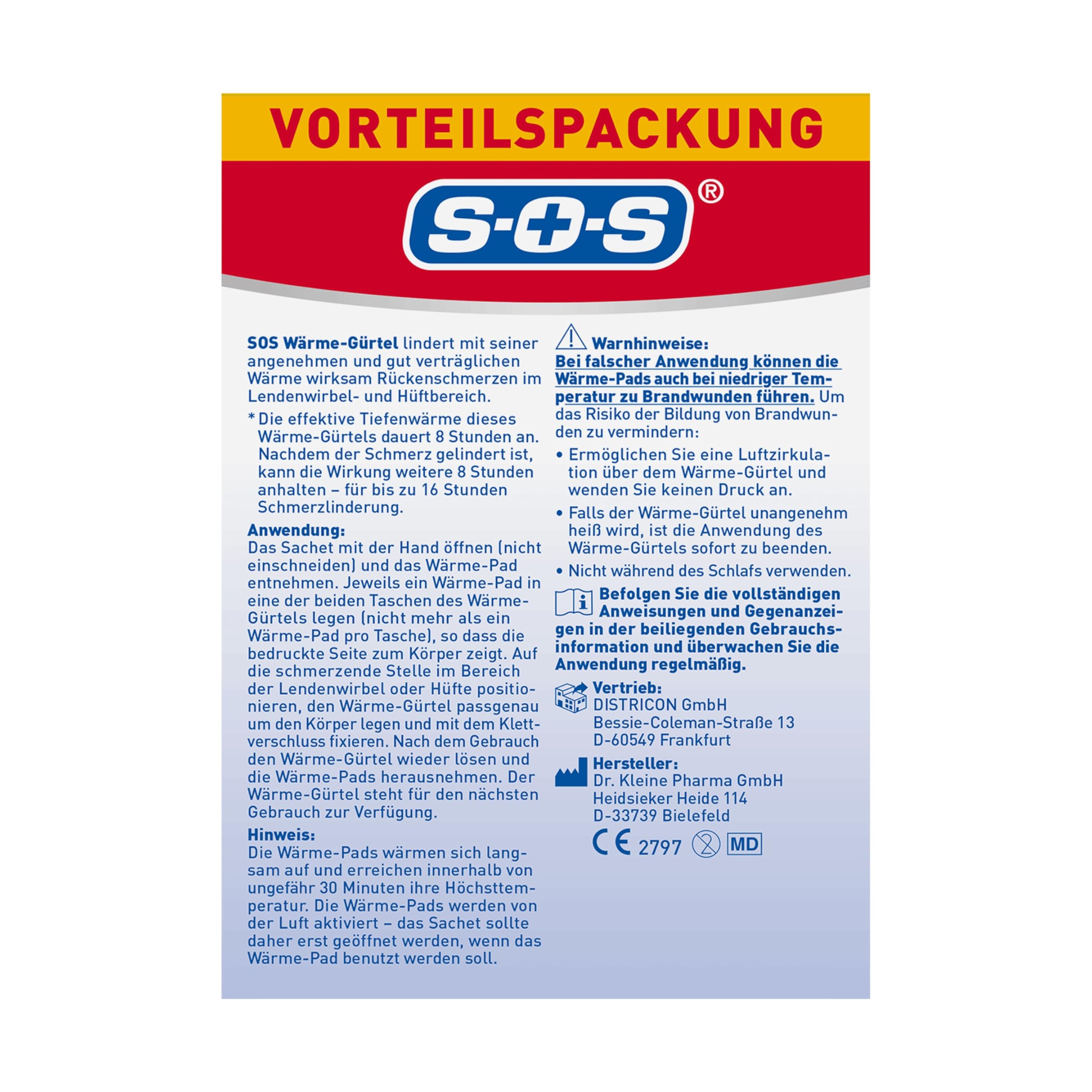 SOS Wärme-Gürtel, zur Schmerzlinderung bei Rückenschmerzen, Gürtel mit Wärmepads bei verkrampften Muskeln und Verspannungen (6 x Wärmegurt, je 4 Wärme Pads)