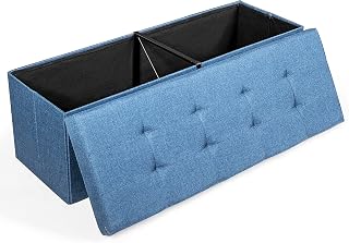 Multigot Folding Storage Ottoman, Fabric Padded Footstool Box Toy Chest with Lid and Metal Divider, 120L Capacity Bed End Stool Shoe Bench for Living Room Bedroom Hallway (Navy, 110 x 38 x 38cm)