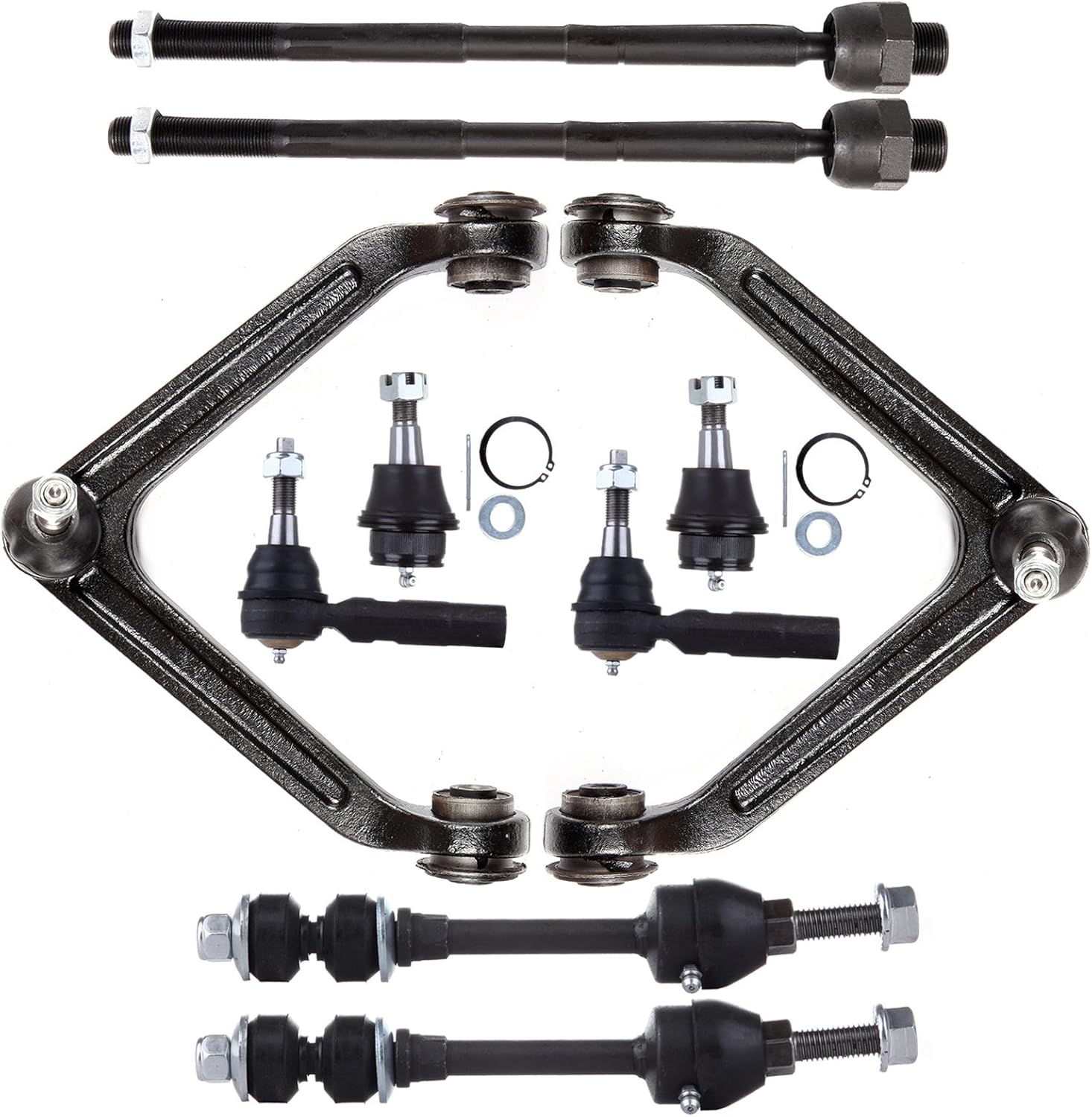 ECCPP 10pcs Front End Suspension Kit 2002 2003 2004 2005 for Dodge Ram 1500 2wd - 2 Inner And 2 Outer Tie Rods + 2 Control Arm With Ball Joint + 2 Front Sway Bar Links + 2 Lower Ball Joint