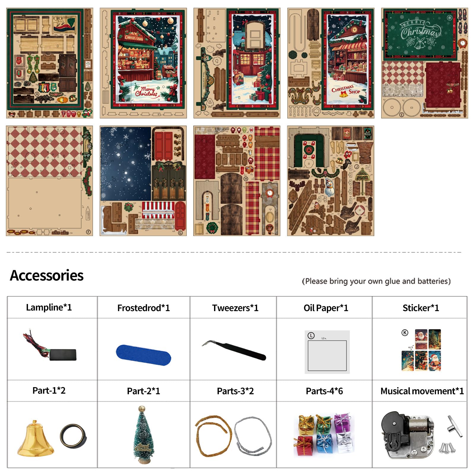 DIY Christmas Shop z pudełkiem muzycznym, zestaw do majsterkowania dla dorosłych, mini domek z drewna z meblami, mały dekoracyjny zestaw dla lalek z narzędziami, zestaw do majsterkowania na