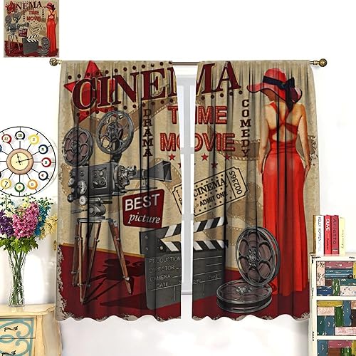 Miniatura 8 de Cortinas retro de cine de los años 80, póster, vestido rojo, película de cámara de cine de los años 90, tratamiento de ventana para cine en casa,