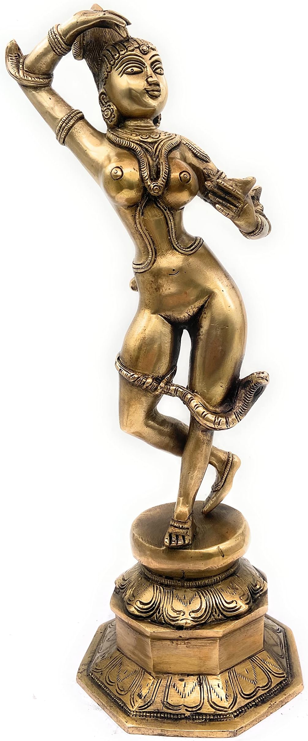 South Indian Arts Brass Nag Kanya Statue, Snake Goddess Nag Kanya Statue Fertility Goddess Mansa Devi,Gold, 44Cm, 1 Piece