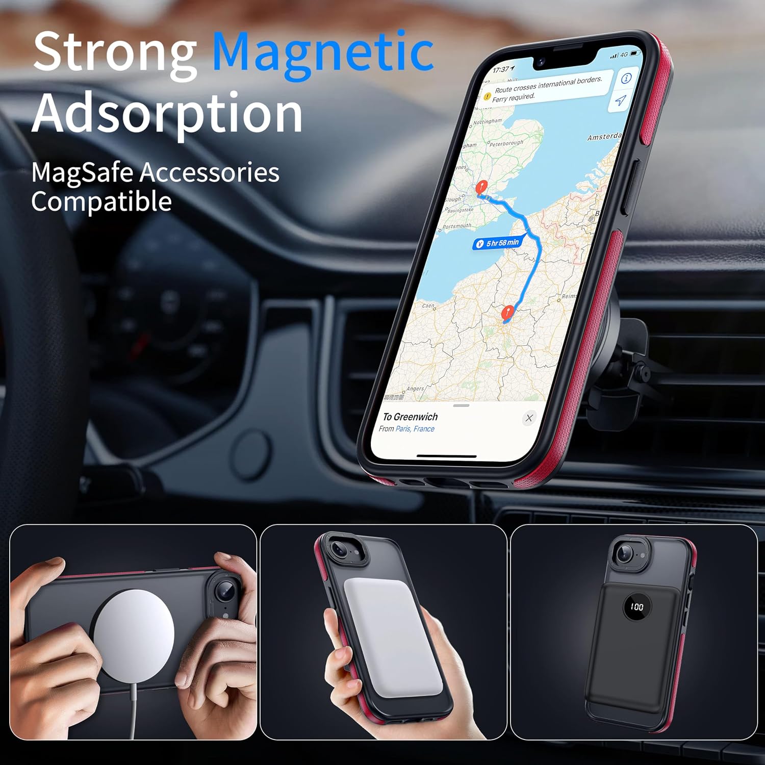 Strong Magnetic for iPhone 16E/17E Case，Anti-Slip Grip，Red Bumper image 5