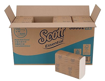 Scott Essential Multifold Paper Hand Towels (M Fold), 16 Packs, 250 Pulls/Pack (Total 4,000 Sheets) (38002C)