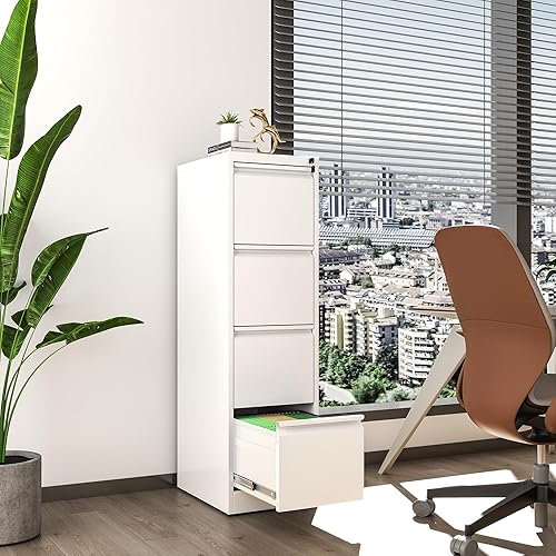 Miniatura 6 de Archivador de 4 cajones, archivadores verticales de metal con cerradura para oficina en casa, archivador de acero de oficina resistente para colgar