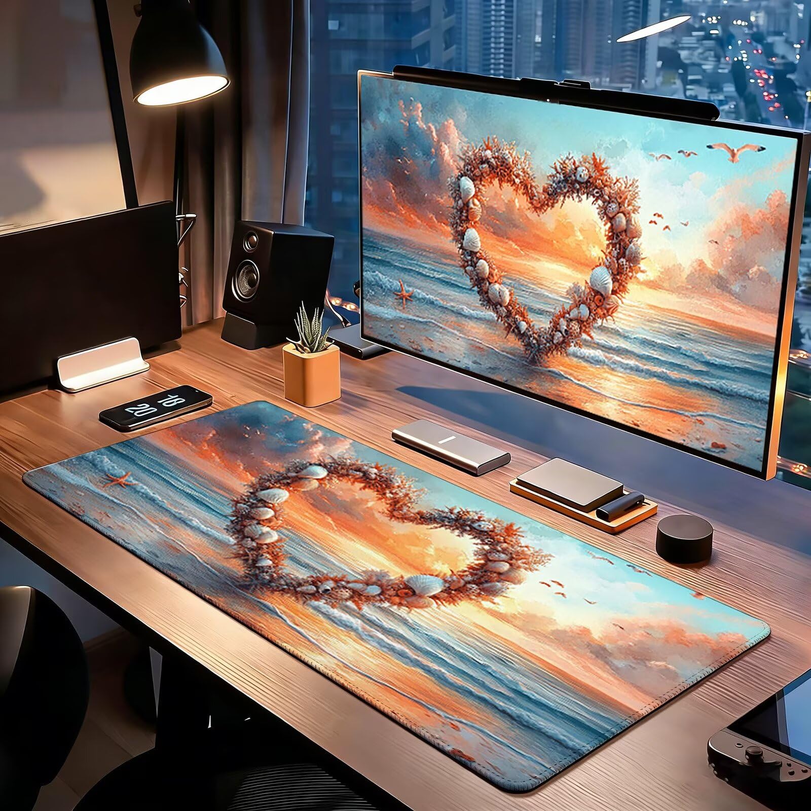 Tappetino Mouse Gaming, 1200x600mm Tappetino Mouse XXL spiaggia 0c0-244 | Mouse Pad Grande, Ottimizzato per i Sensori da Gioco, Migliora Precisione e Velocità, per Mac e PC, Amore