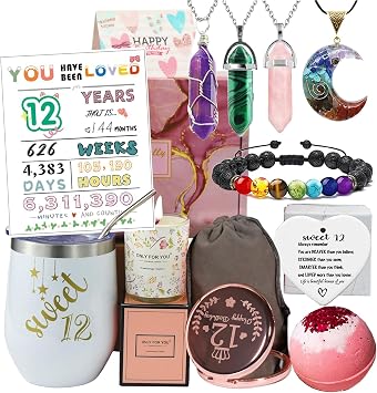 Carselage 12th Birthday Gifts for Girls, Unique Sweet 12 Birthday Gift Ideas, Happy 12 Year Old Birthday Decorations Gifts for Teenager Girls, Younger Sister, Daughters, Granddaughters