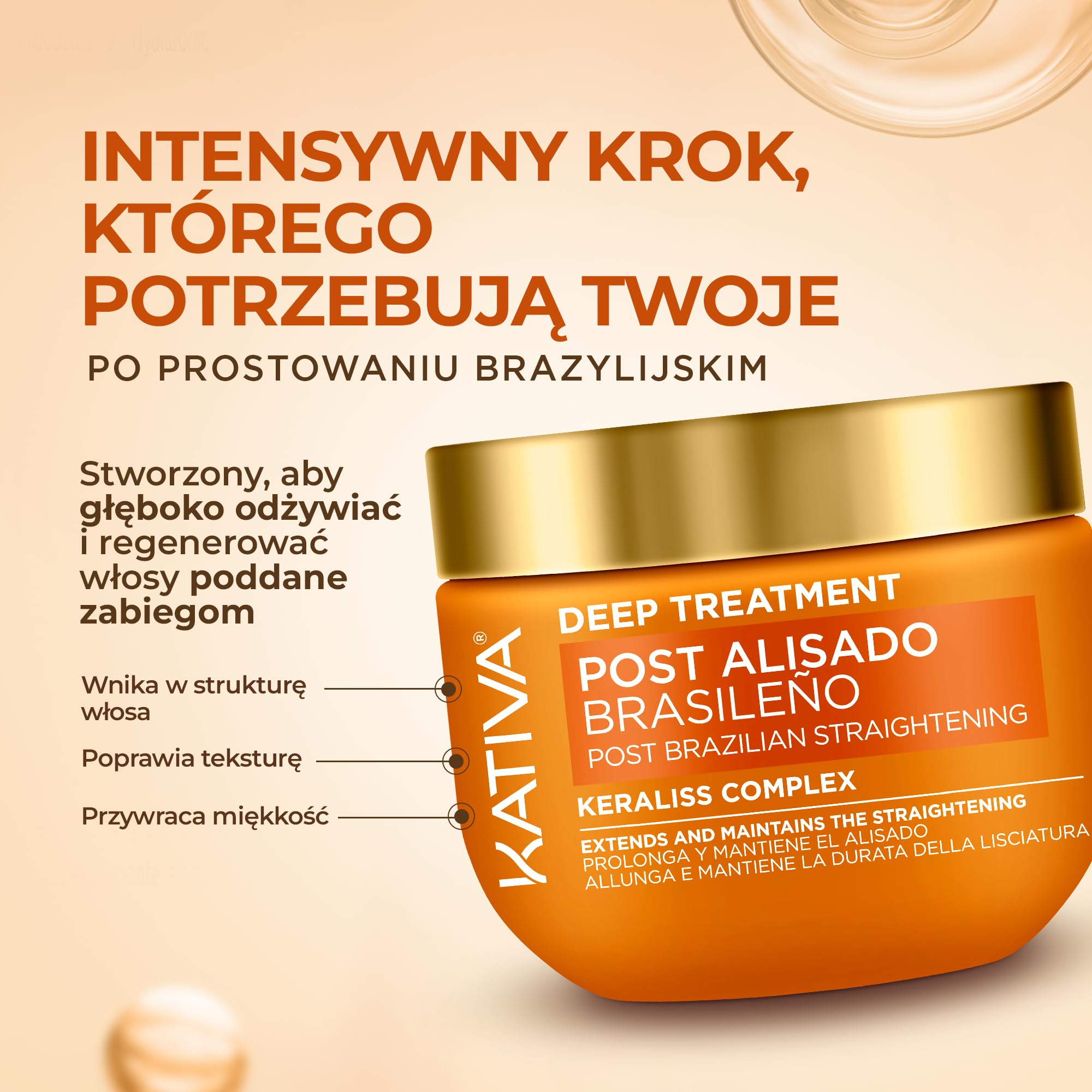 KATIVA Brazylijskie prostowanie po głębokim traktowaniu | Odżywianie i nawilżenie | Efekt przeciw puszeniu się, 300 ml, głęboko odżywia i nawilża wygładzone włosy, pozostawiając je bardziej miękkie i