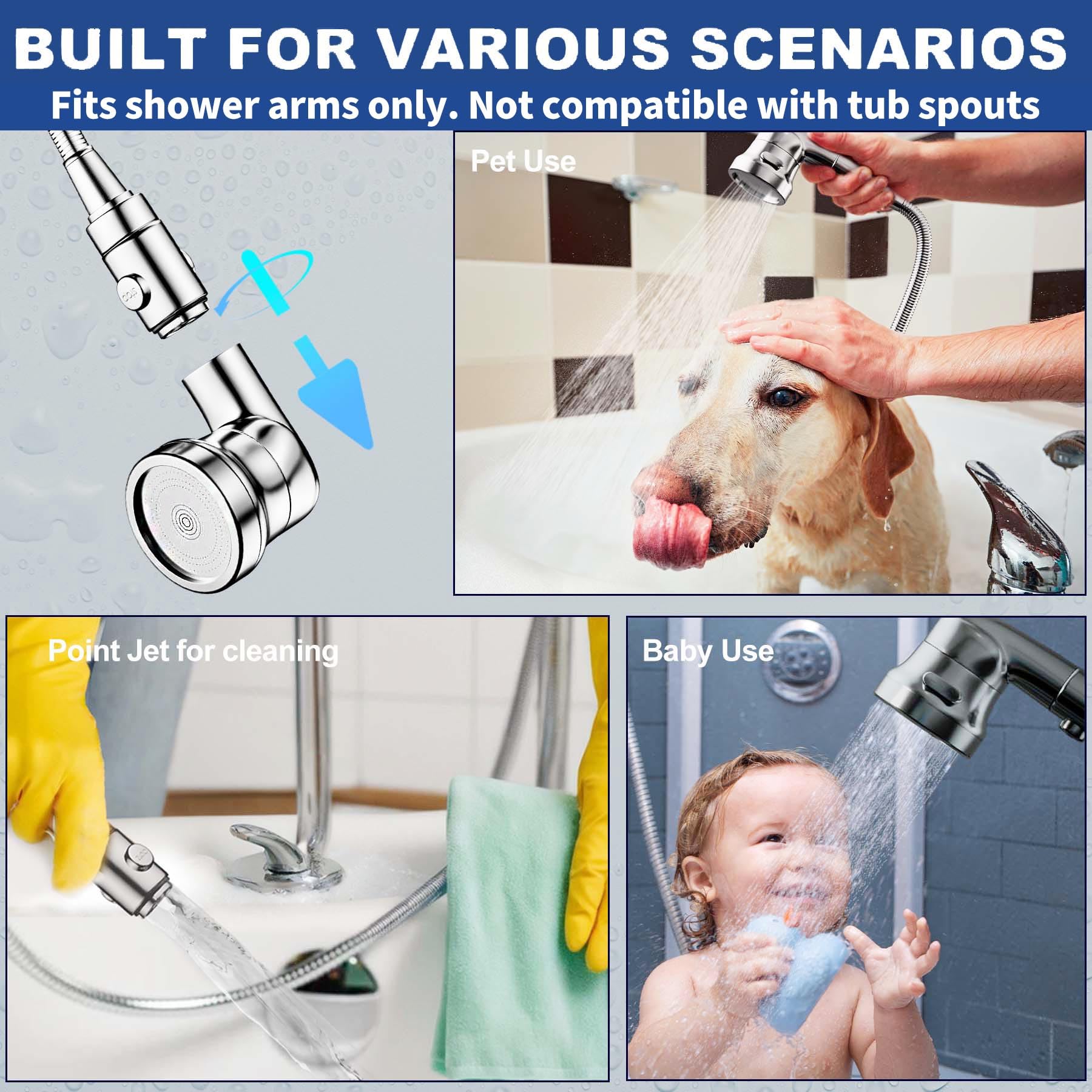 Accesorio de ducha para perros para un cómodo baño para perros, cabezal de ducha de mano de alta presión de 3 modos, kit de rociador de lavado de perros para interiores incluye manguera de 8.2 pies