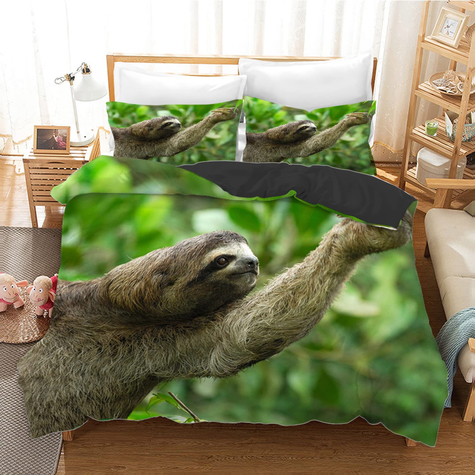 Housse de couette 160x200 paresseux anti-glisse avec fermeture zippée