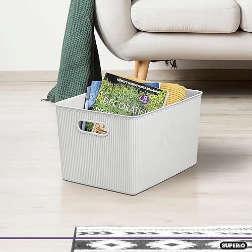 Miniatura 3 de Superio Ribbed Collection  Canastas organizadoras de plástico decorativas abiertas para el hogar, cajas de contenedores extragrandes blancas