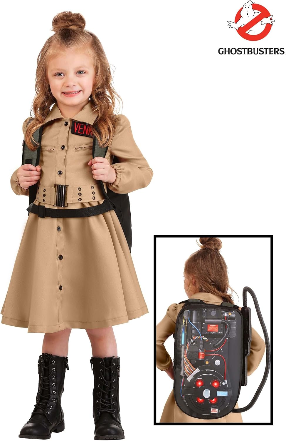 Ghostbusters Toddler Costume Dress for Girls - Includes Dress, Proton Backpack, Name Badges, and Elastic Belt