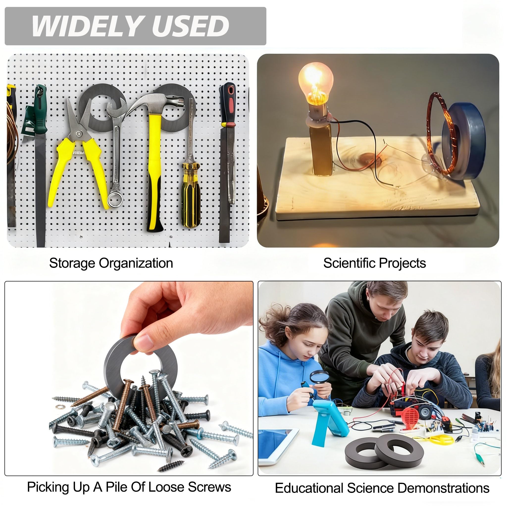 Magnétite en ferrite, diamètre 2,75 pouces, aimant de disque céramique circulaire lourd, avec des trous, pour l'industrie des projets de science de processus DIY, 2 par paquet