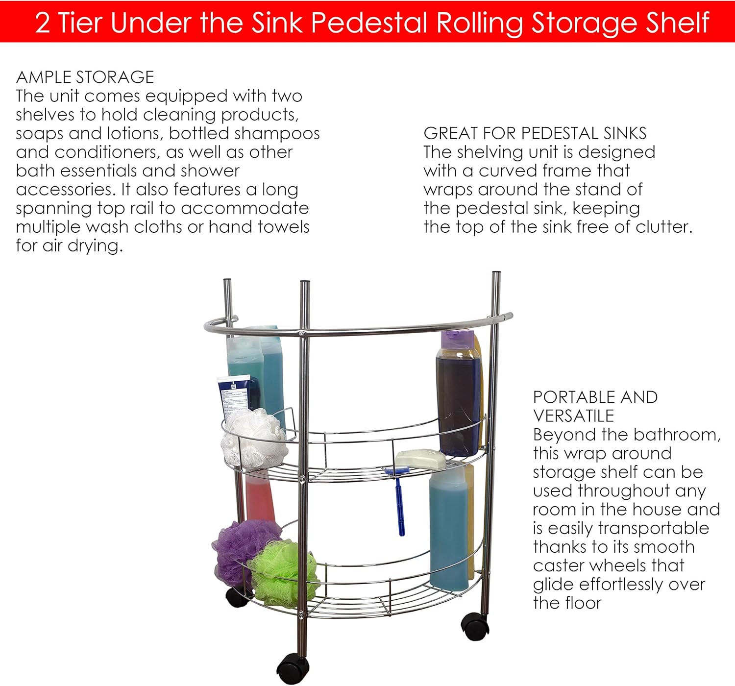 Up To 40% OFF Home Basics Under The Shelves 2 Tier Under The Sink Pedestal Rolling Shelves & Storage Organizer for Extra Kitchen & Bathroom Cabinet Storage, Chrome Review Product Home Basics Under The Shelves 2 Tier Under The Sink Pedestal Rolling Shelves & Storage Organizer for Extra Kitchen & Bathroom Cabinet Storage, Chrome