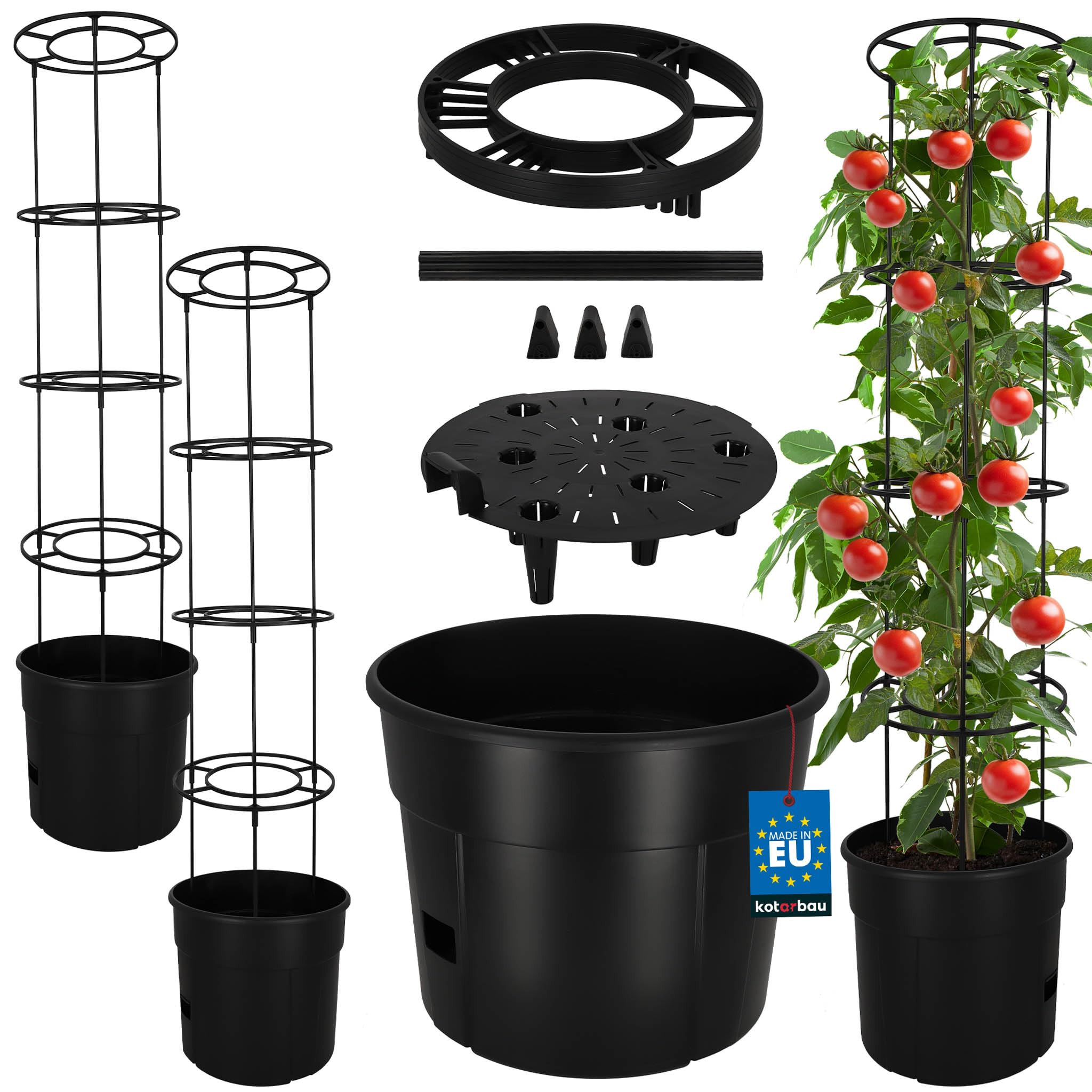 KOTARBAU® Support pour tomates grimpantes - Pots pour semis - Diamètre 35 cm H 128 cm - Pot pour plantes, noir, lot de 2
