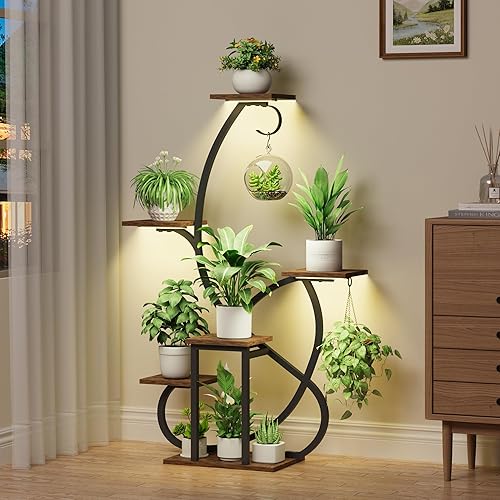 Soporte para plantas de interior con luces de crecimiento, estante esquinero de 6 niveles, soportes de plantas de 47 pulgadas para múltiples
