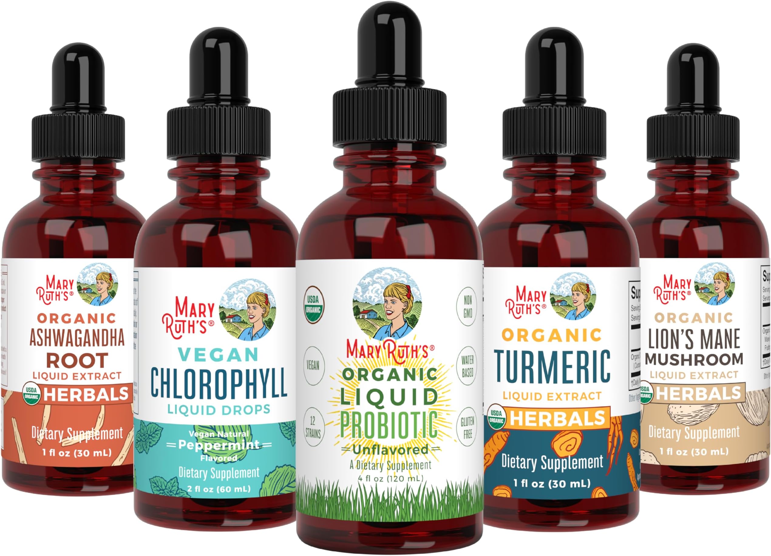 MaryRuth's Chlorophyll Liquid Drops, Turmeric Curcumin, Lions Mane Mushroom, Liquid