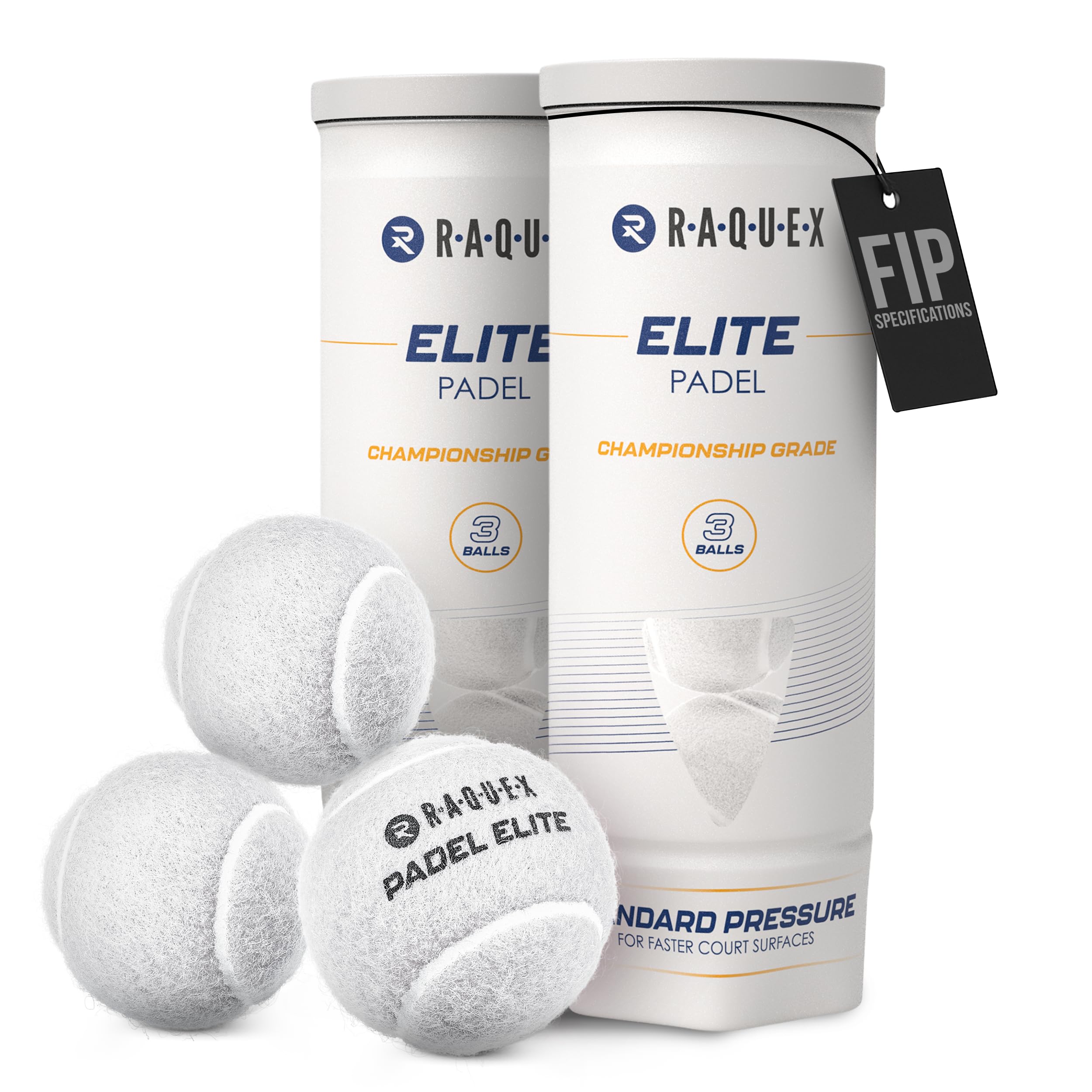 Raquex Elite White Padel Balls - 3, 6, 9 or 120 Balls - For All Court Surfaces - FIP Approved (2 x Tubes of 3)