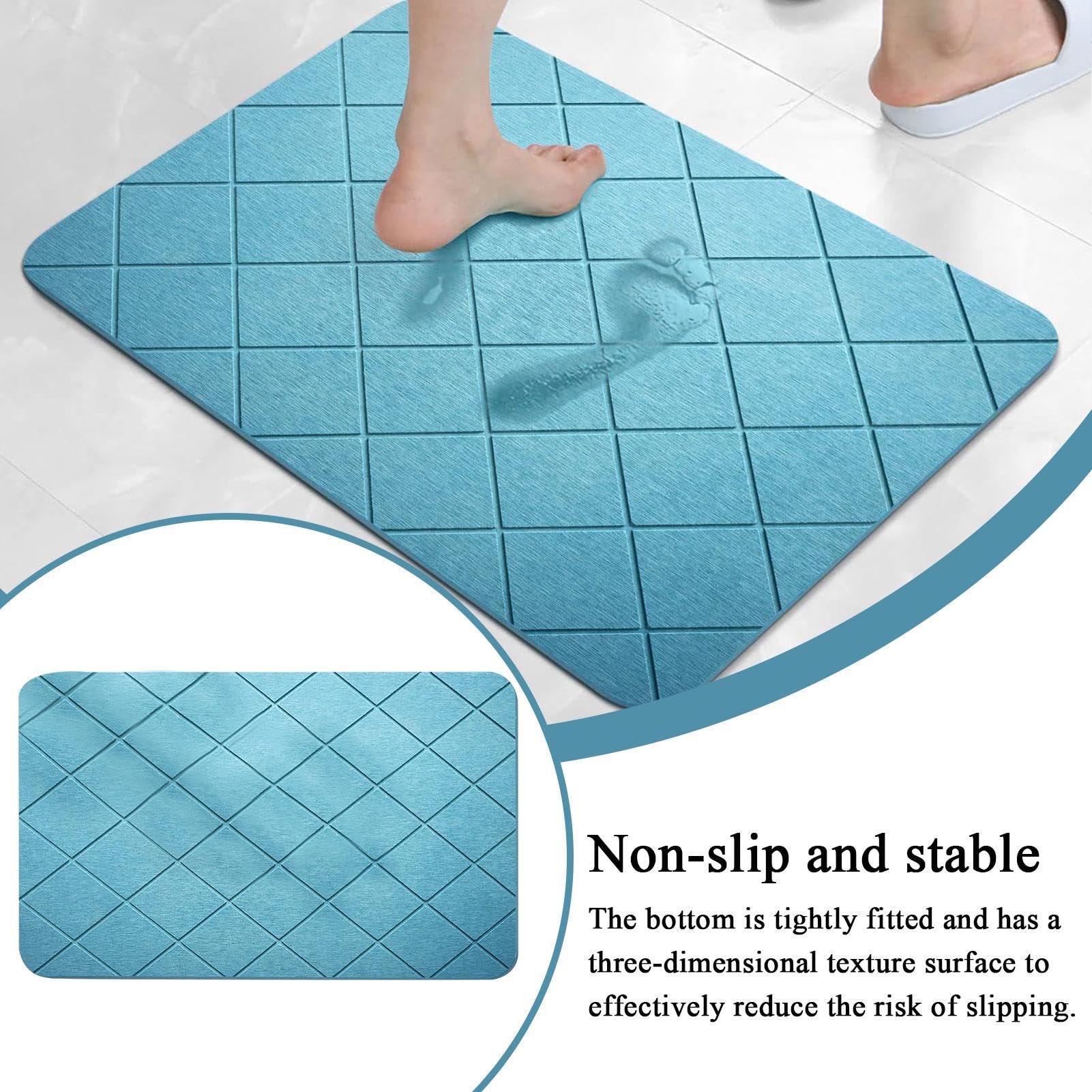 Tappetino da bagno in terra di diatomee, assorbe l'acqua, design geometrico ad asciugatura rapida, antiscivolo, per WC, cucina, vasca da bagno, piscina, uso spa, nero, blu, grigio, bianco