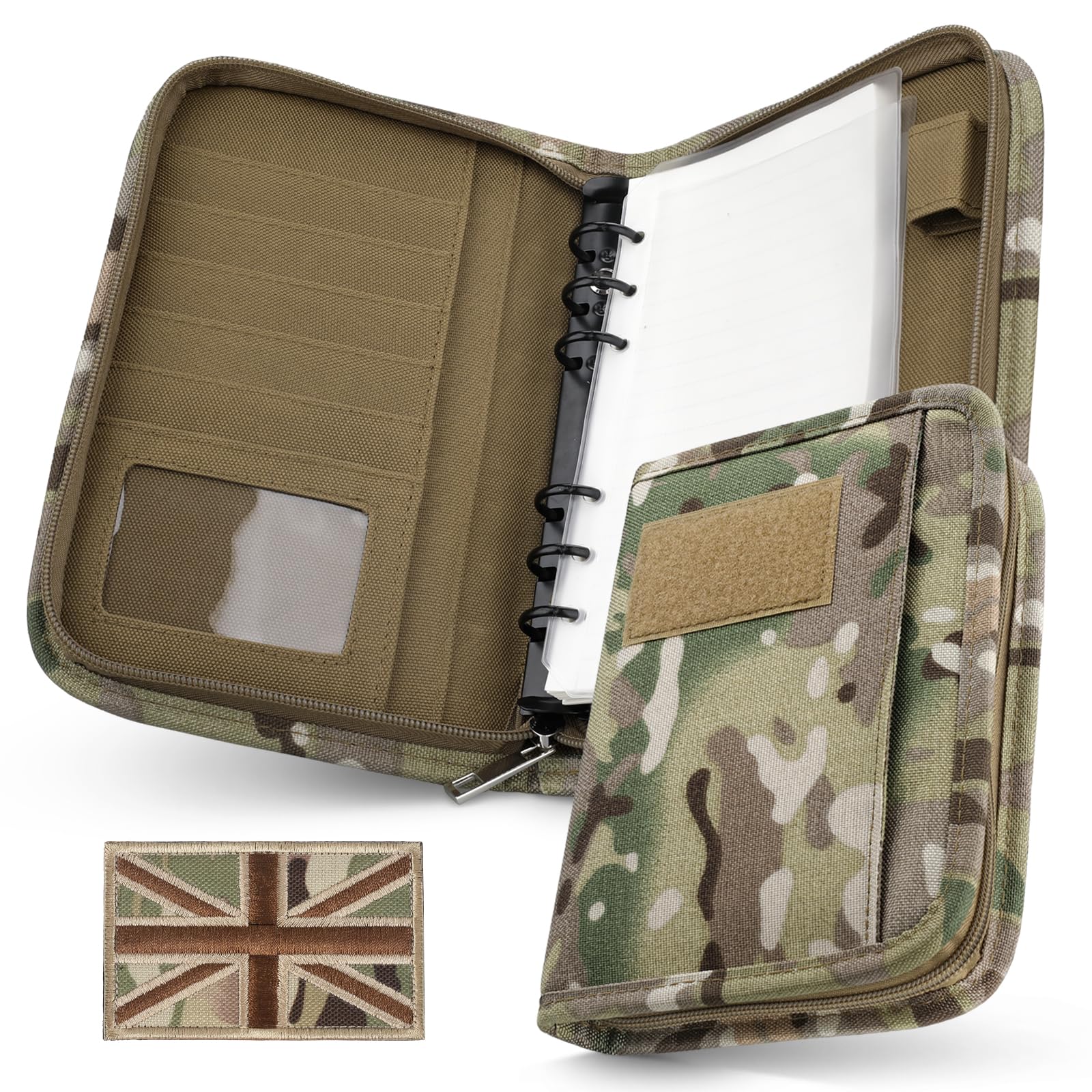 WYNEX Tactical Notebook Padfolio Ring Binder with 45 Sheets, Zip Portfolio with Refillable 6-Ring Notepad, Army Military Waterproof Notebook Cover, to Record and Organized(5.5'' x 8.5'')