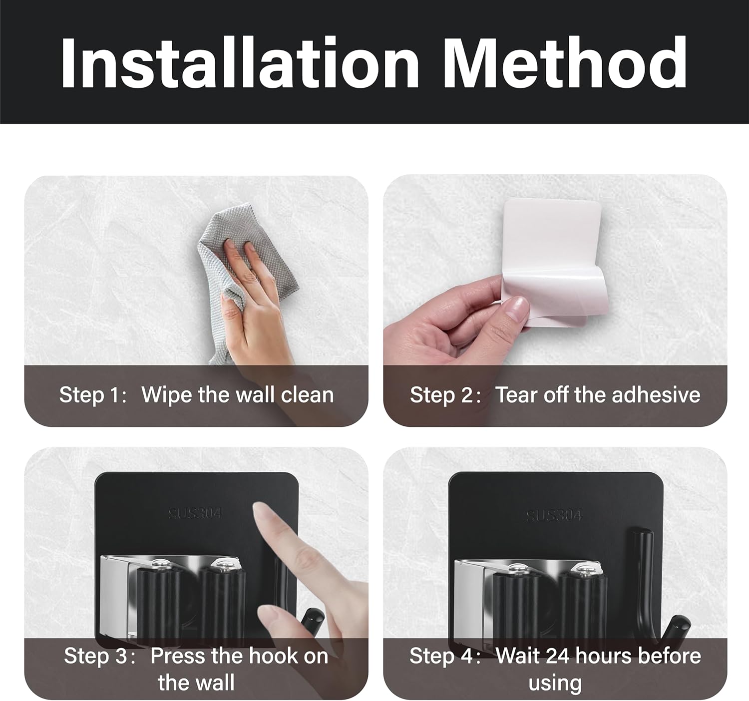 5 Pack Mop and Broom Holder Wall Mount, Stainless Steel Mop and Broom Hanger with Hooks, Mop Broom Organizer for Closet Laundry Garage Garden Tool Organizer (Black)