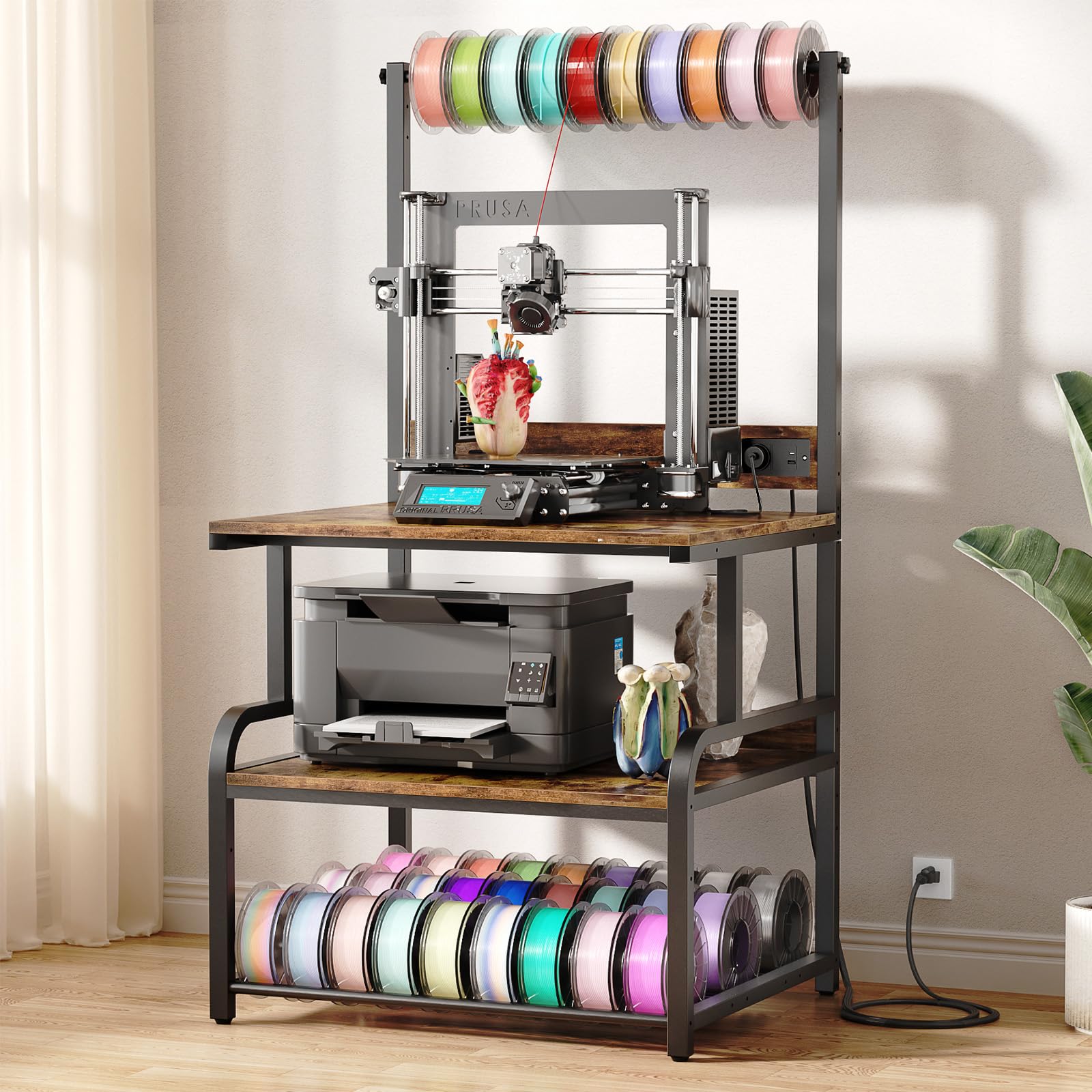 Homieasy 3D-Druckertisch mit Rollen & Ladestation, Weiß | 74x58x152cm, Filament Aufbewahrung, Büro und Werkstatt, Platzsparend, Metallgestell und MDF