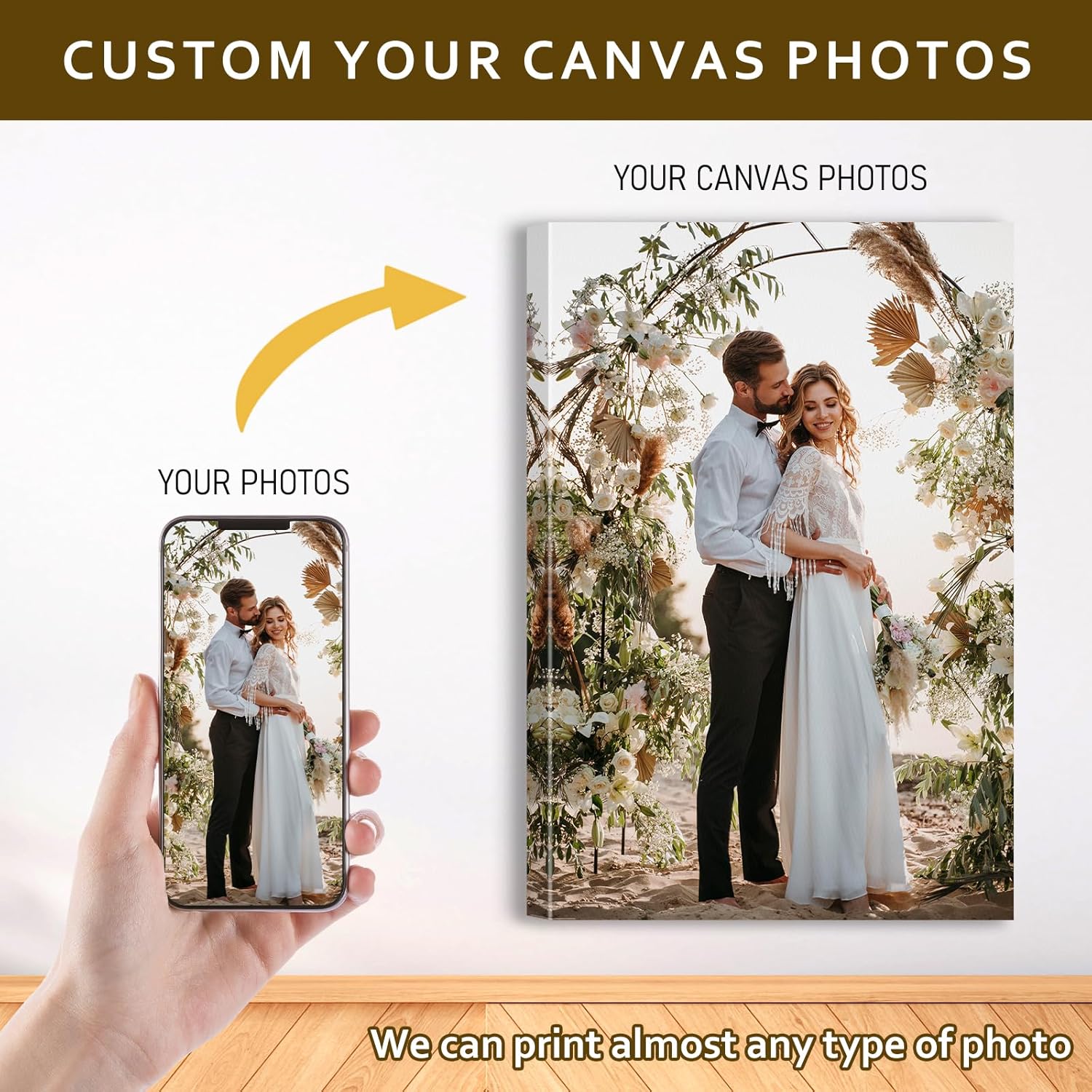 Custom Canvas Prints with Your Photos - Personalized Pictures Print, Customized Photo Gifts, Wall Art Poster Canvas Printing for Wedding, Family, Baby, Pets, Home Office Decor, Wrapped Frame 8x12 - Image 4