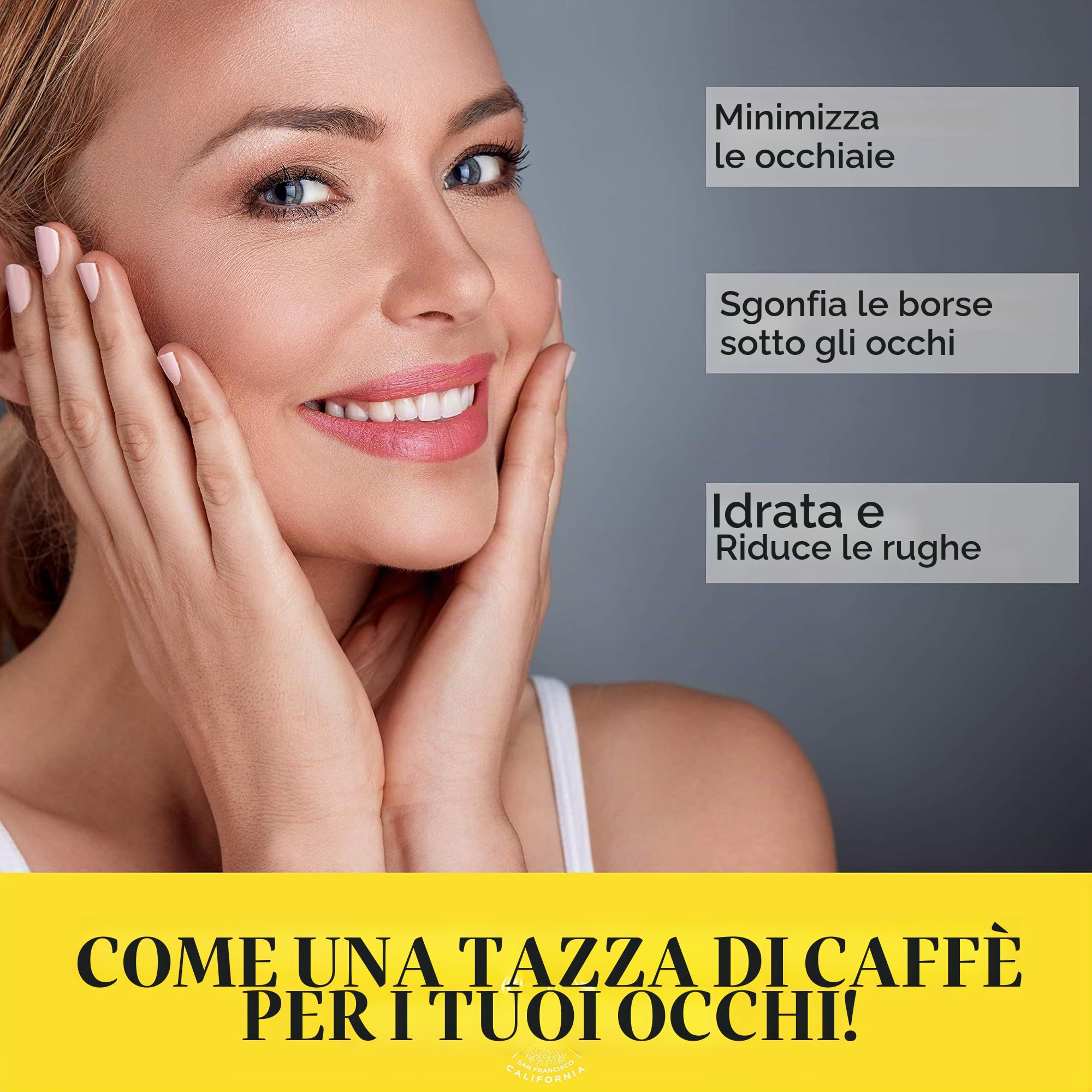 Caffeina Patch Occhi (30 Paia) - Maschera Occhi Anti Età - Trattamento Occhiaie, Borse, Rughe, Gonfiore - Patch Occhi Occhiaie e Borse - Formulati a San Francisco