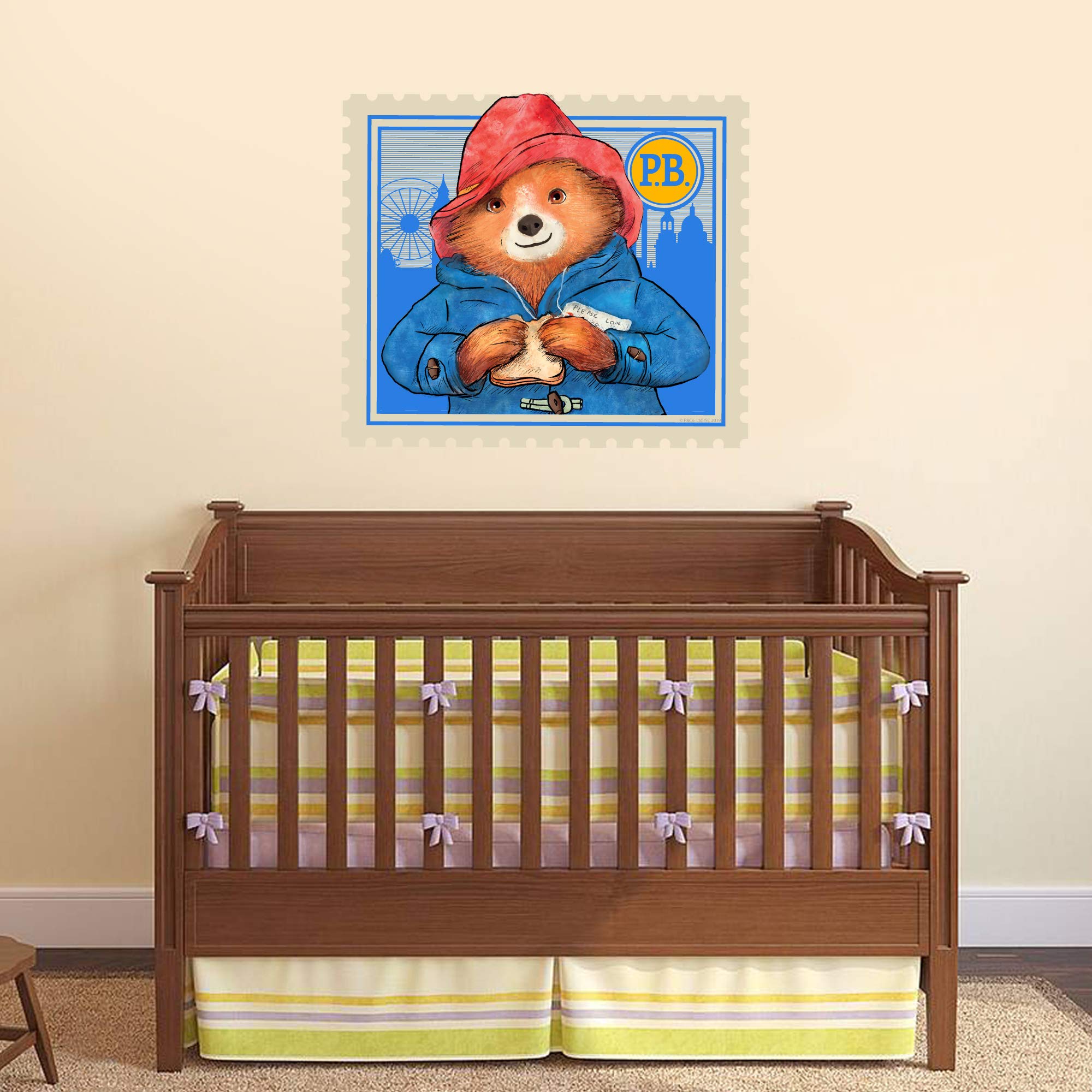 Beautiful Game Paddington Bear Wall Sticker - Paddington Stamp Kids Wall Art Vinyl Decal Bedroom Mural (60cm width x 50cm height)