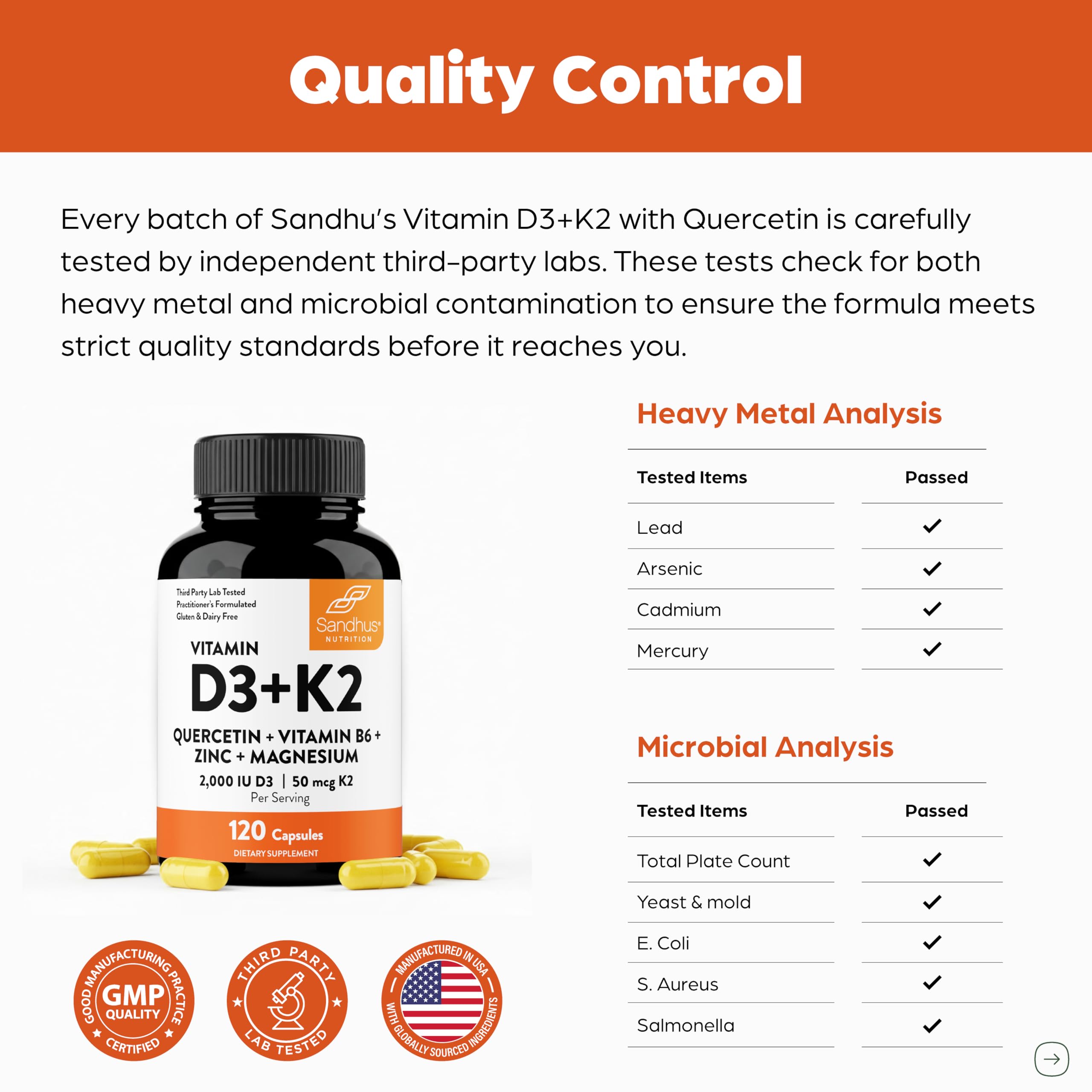 Vitamin D3 K2 2000 IU 120mcg Magnesium Zinc B6 Quercetin Capsules 120 Count — Amazon image 10
