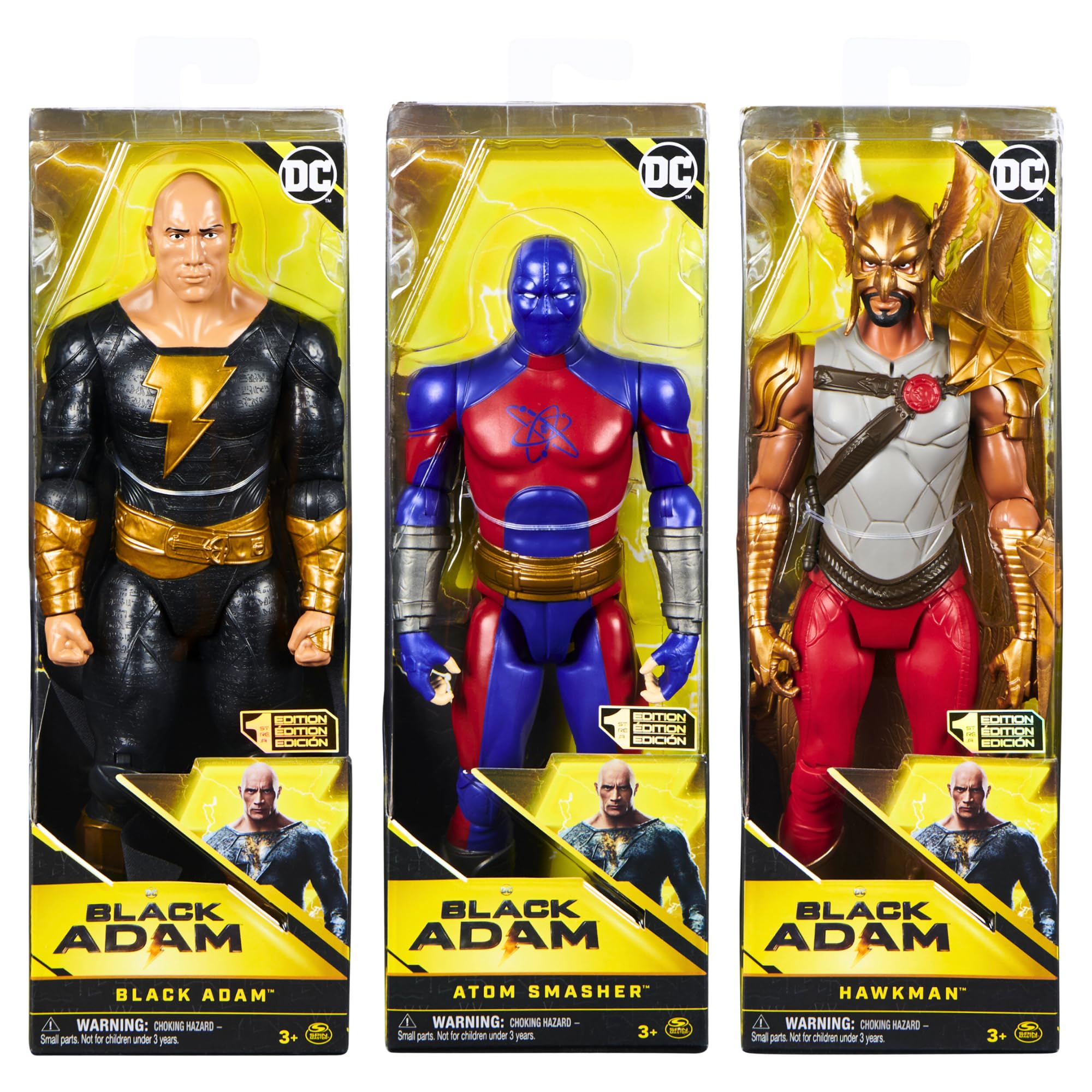 Toptoys2u Bargain Bundles DC-Comics Black Adam 1st Edition Collectible 28cm Articulated Action Figures - Pack of All 3 Characters - Black Adam, Atom Smasher, & Hawkman
